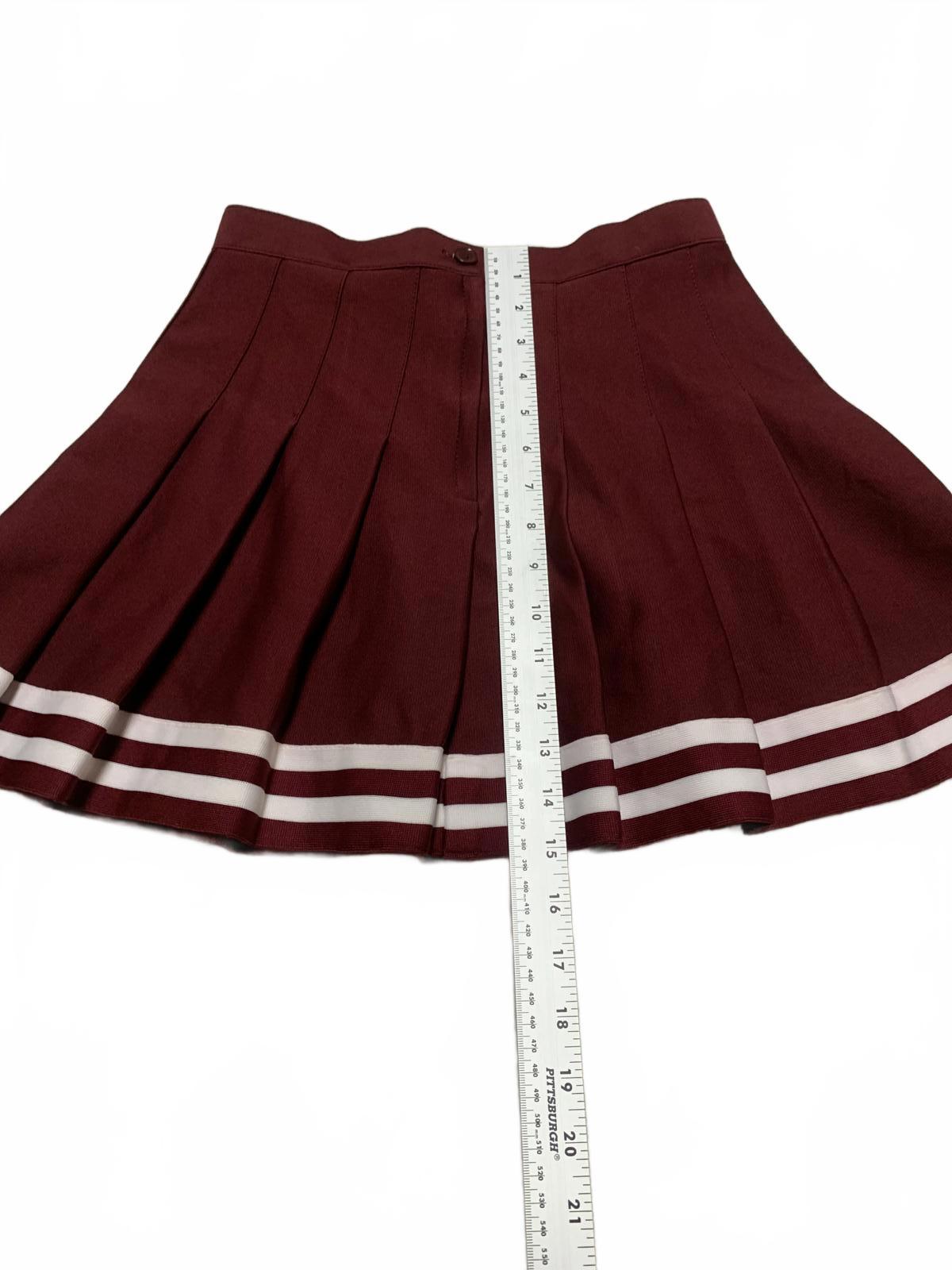VTG Chasse Women's Adult 6 S Burgundy Pleated Skirt White Stripes Cheerleader