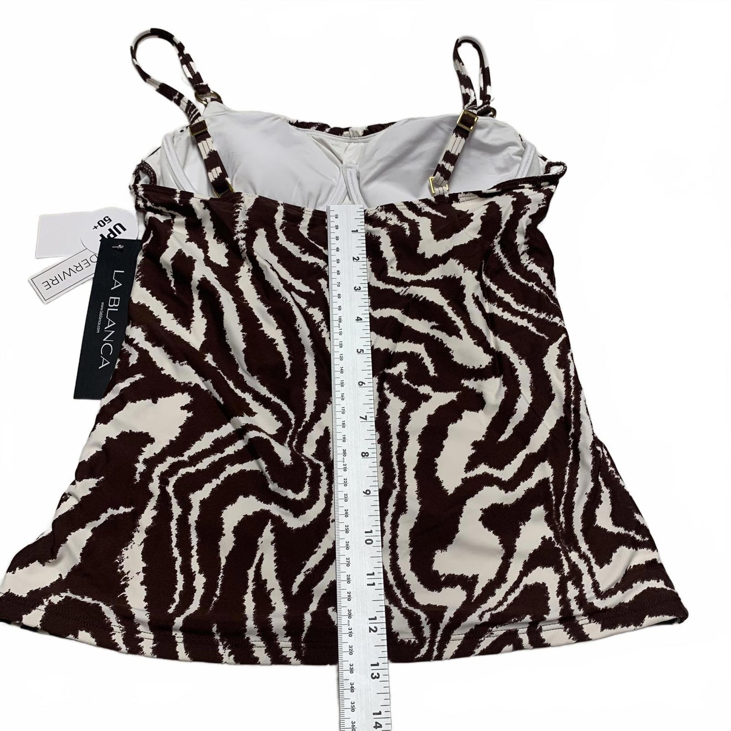 La Blanca Women's Sz 6 Zebra Brown Tan Print Tankini Top Built in Bra Support
