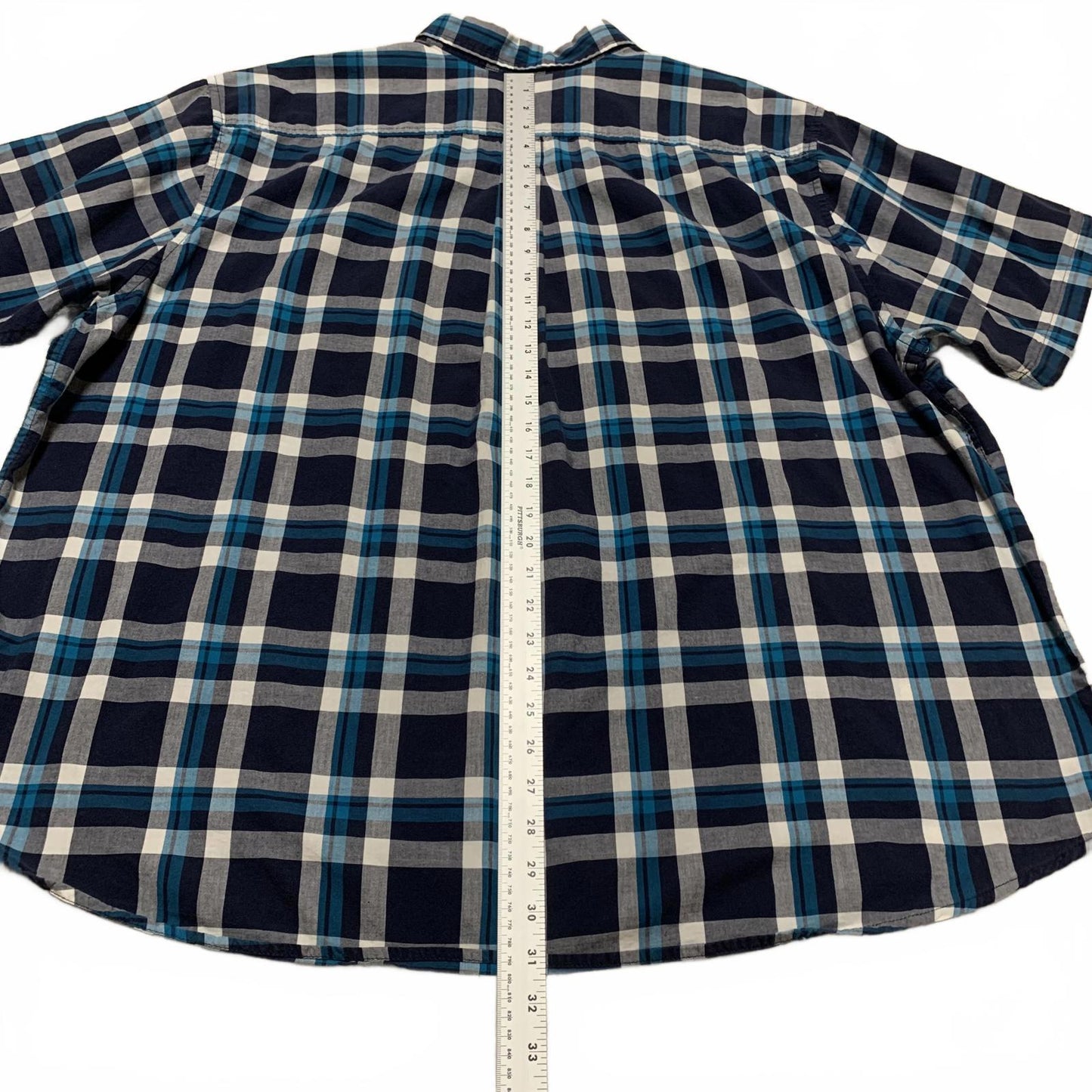 Basic Editions Men's 3XL Blue Plaid Short Sleeve Button Shirt