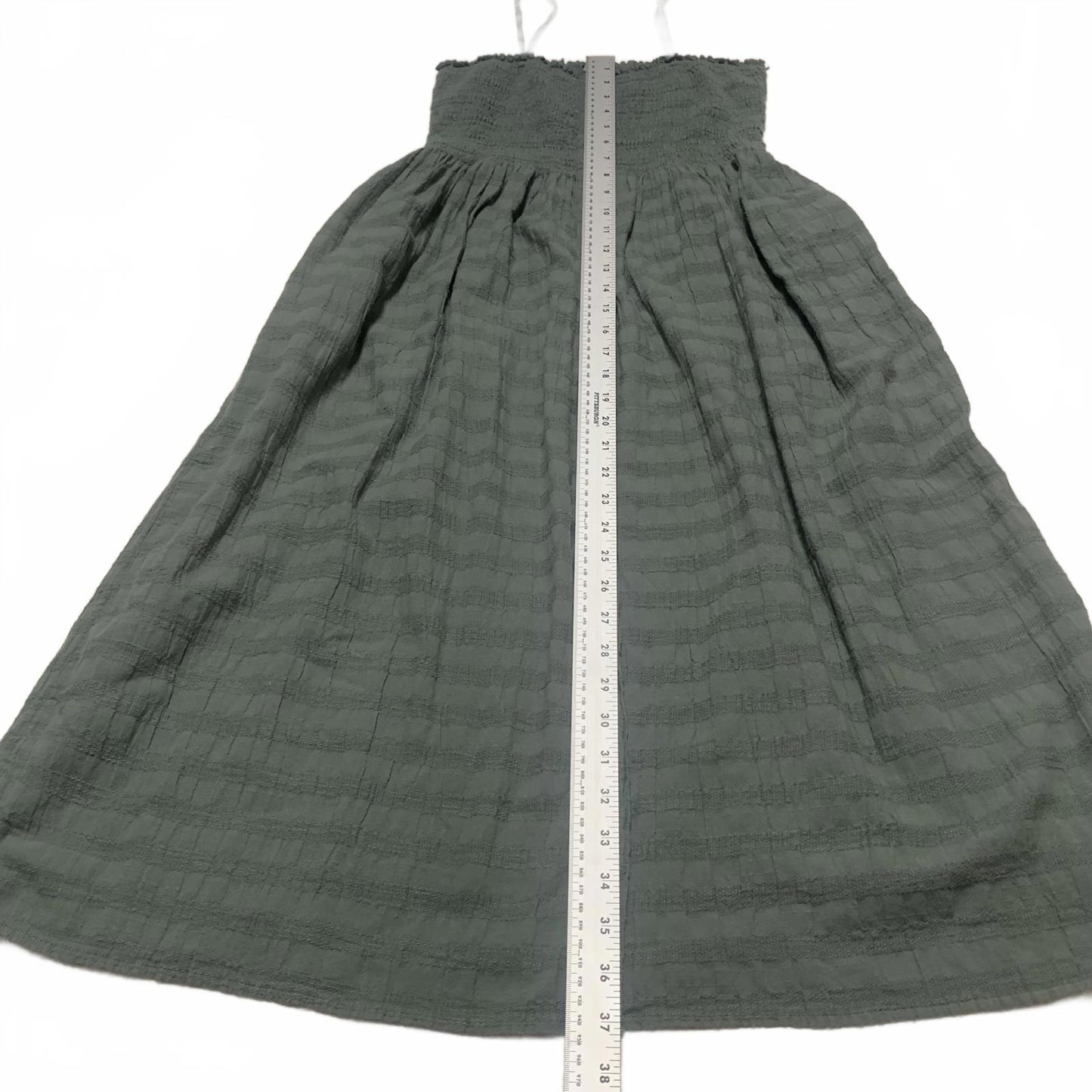 Aerie Smocked Womens Sz XS Green Midi Dress Button outside Tie Straps Sleeveless