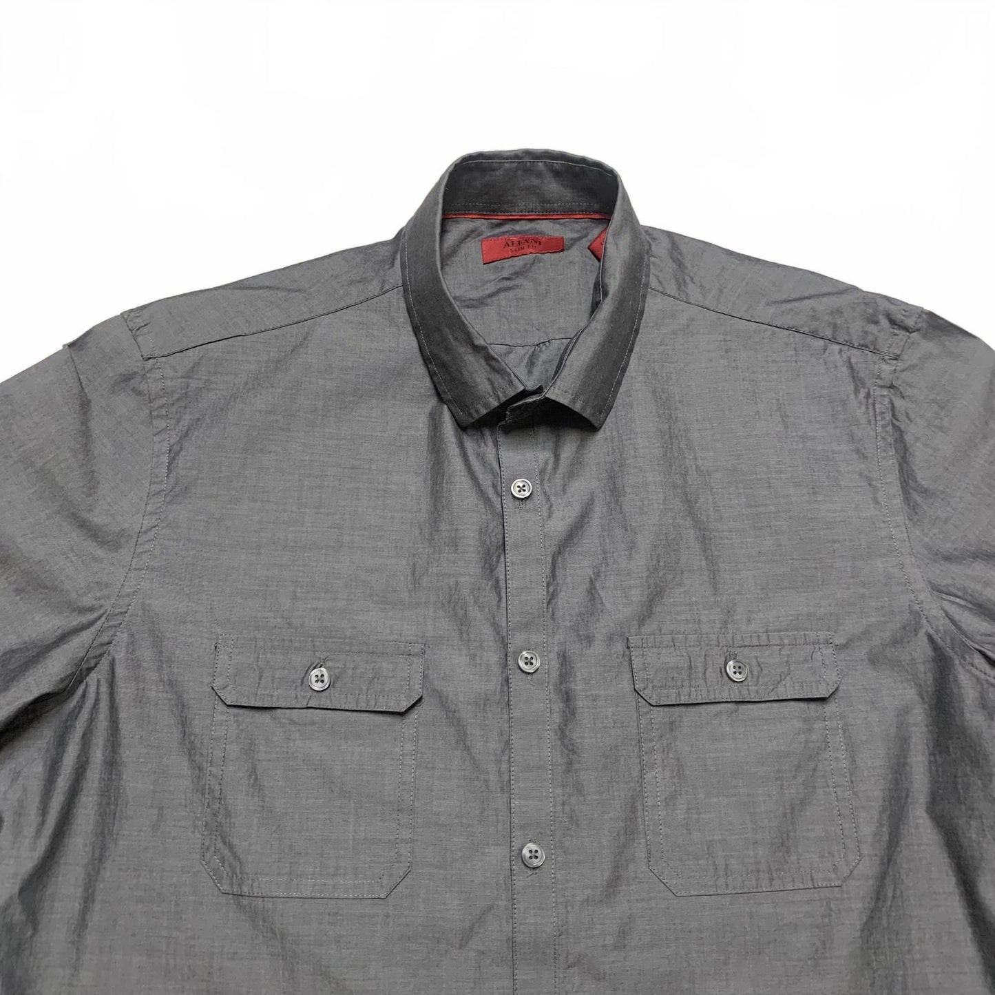 Alfani Men's Large Gray Slim Fit Short Sleeve Button-Up Shirt