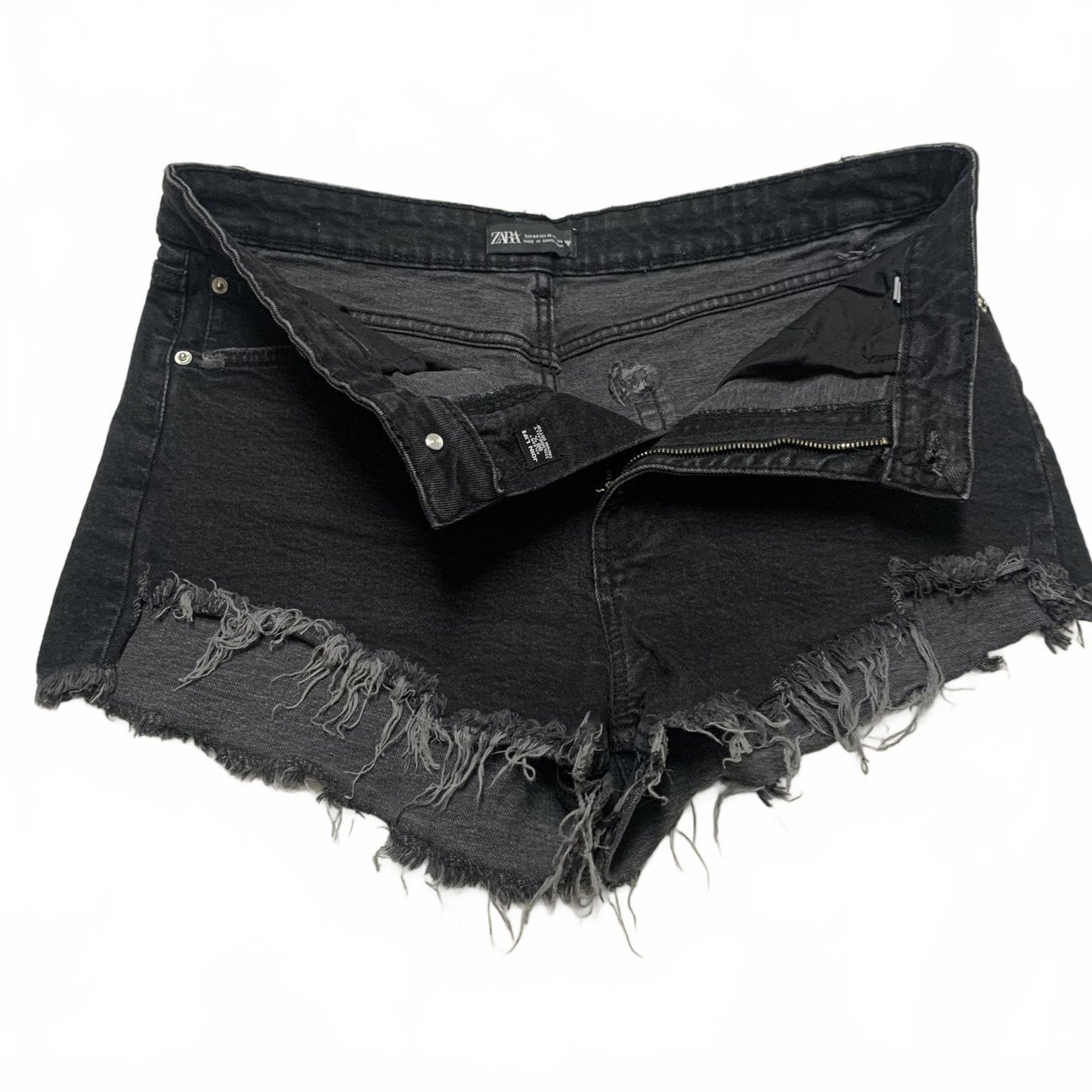 Zara Womens Sz 12 High-Rise Black Distressed Cutoff Denim Shorts Festival Grunge