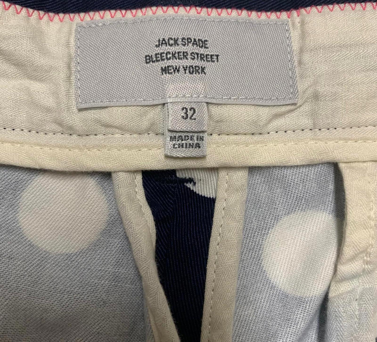 Jack Spade Bleecker NY Mens Sz 32 Navy White Polka Dot chino shorts W32
