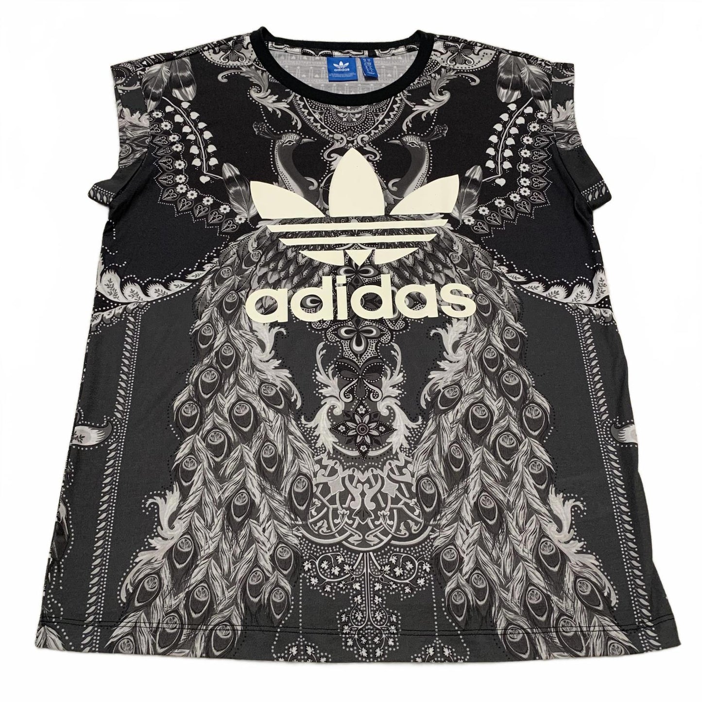Adidas Sz S Black T Shirt Paisley Feather Graphic Logo Design