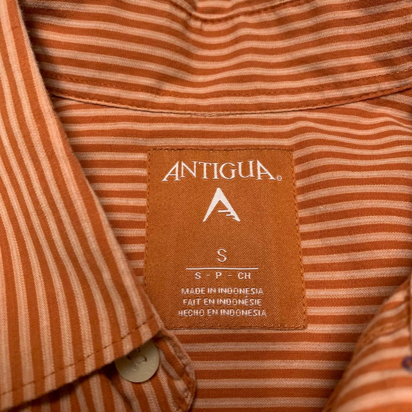 Antigua University of Texas Men’s Size Small Orange Striped Button-Up Shirt