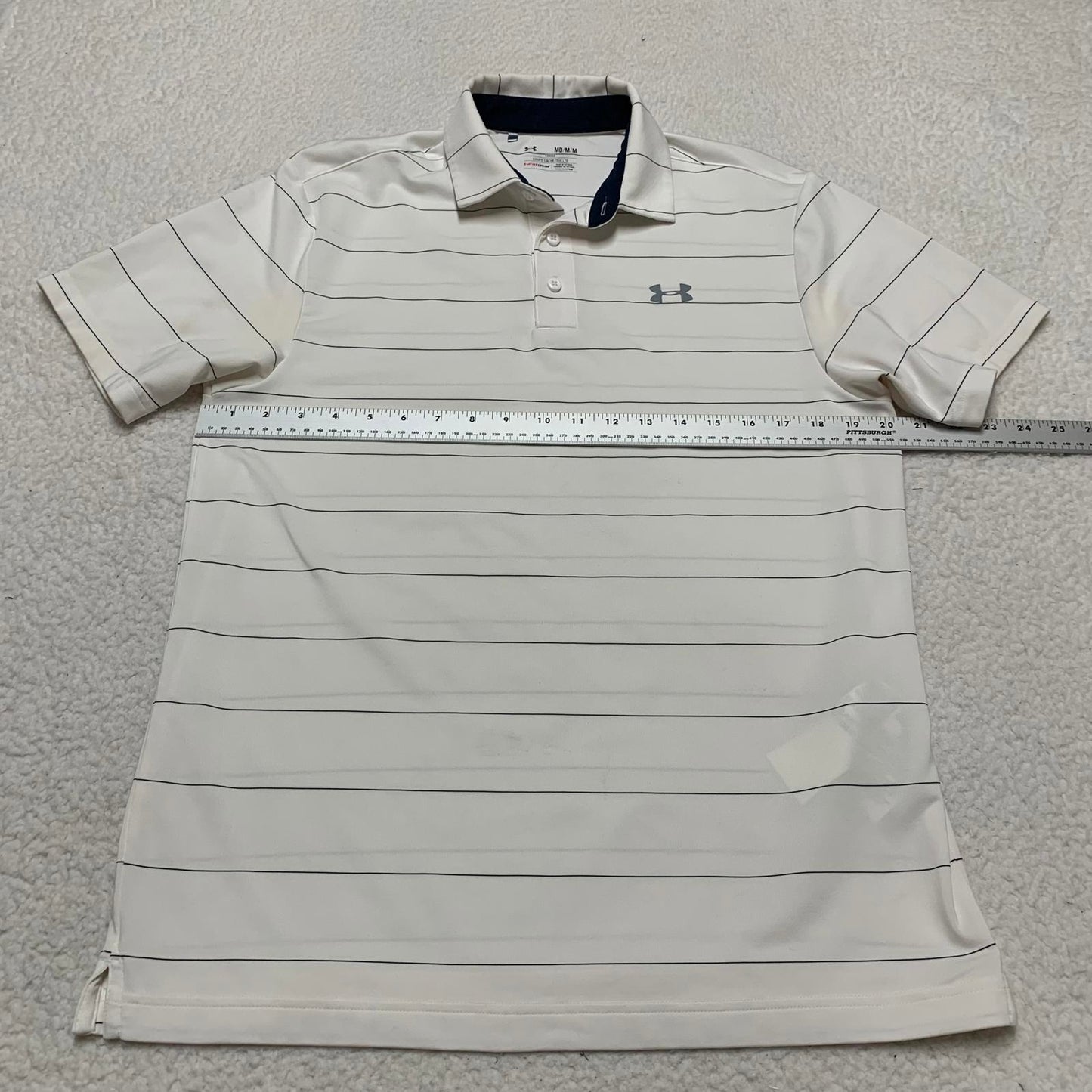 Under Armour Men's Size Medium White Black Striped Heat Gear Polo Shirt