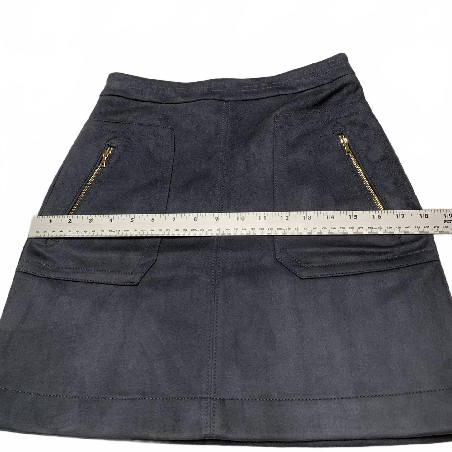 LOFT Petite Sze 00 Petite Suede Mini Skirt Zipper Pockets Charcoal Gray W 26.5