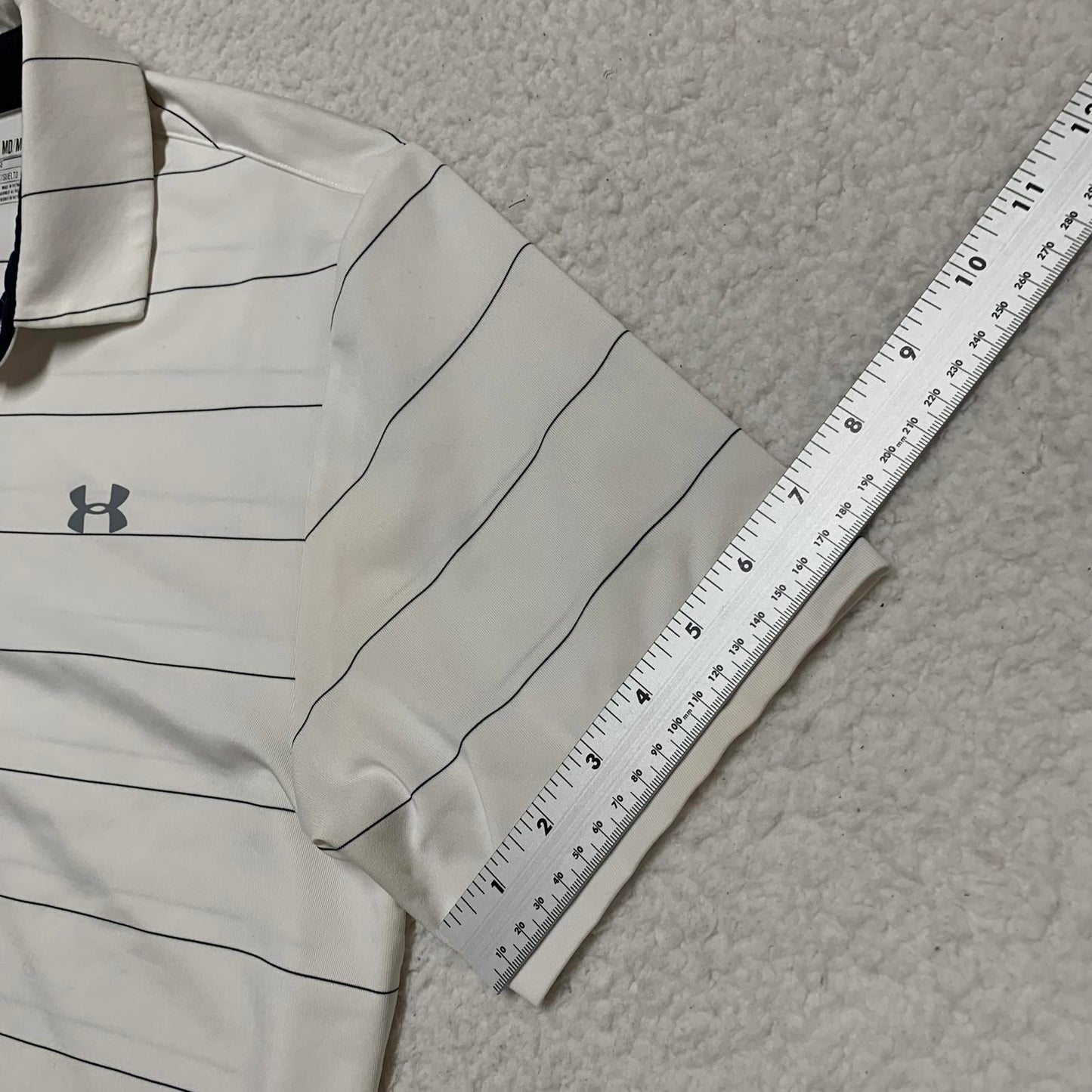 Under Armour Men's Size Medium White Black Striped Heat Gear Polo Shirt