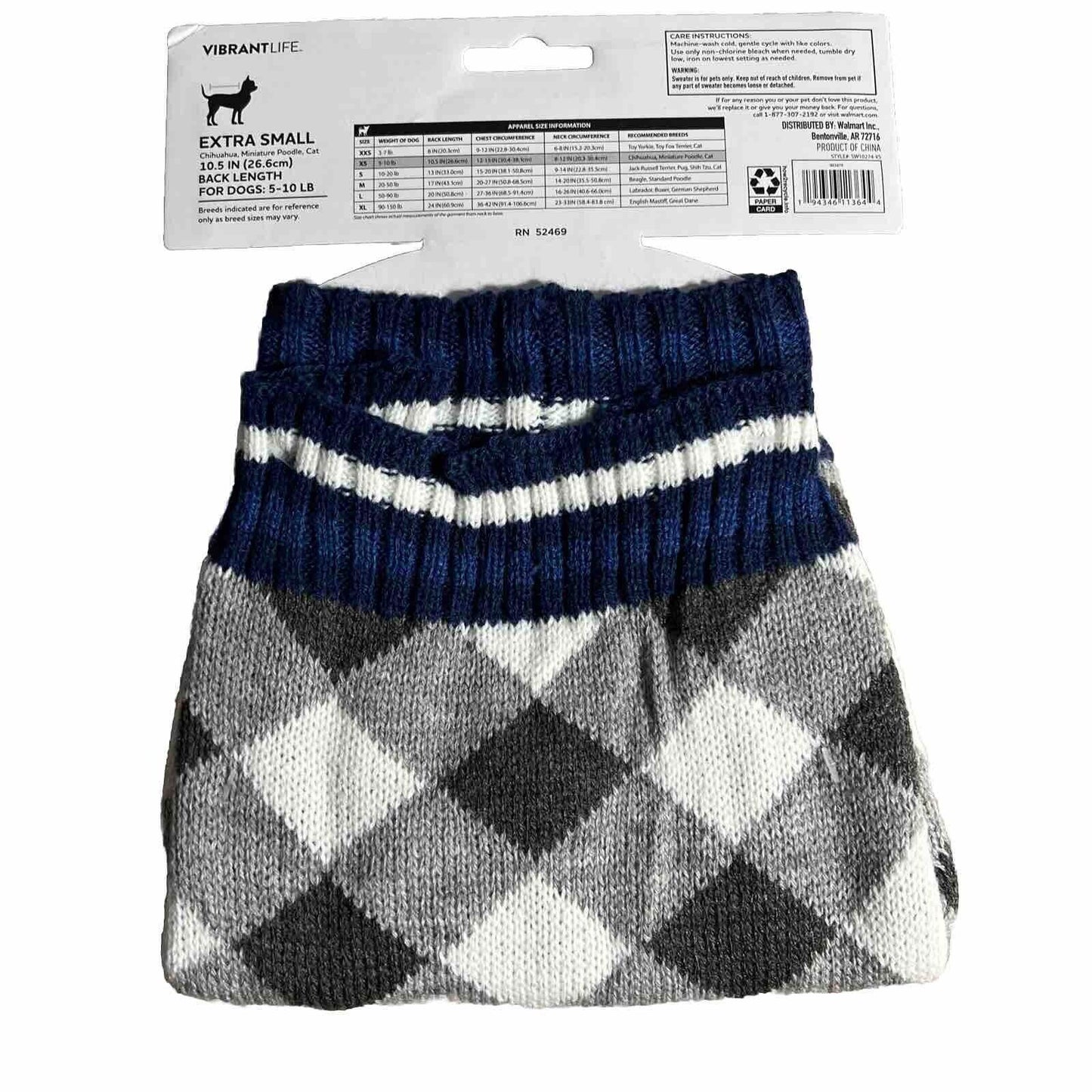 Acrylic Dog Sweater XS Extra Small Pet Dog Cat Plaid MAMAS BOY Blue White Gray