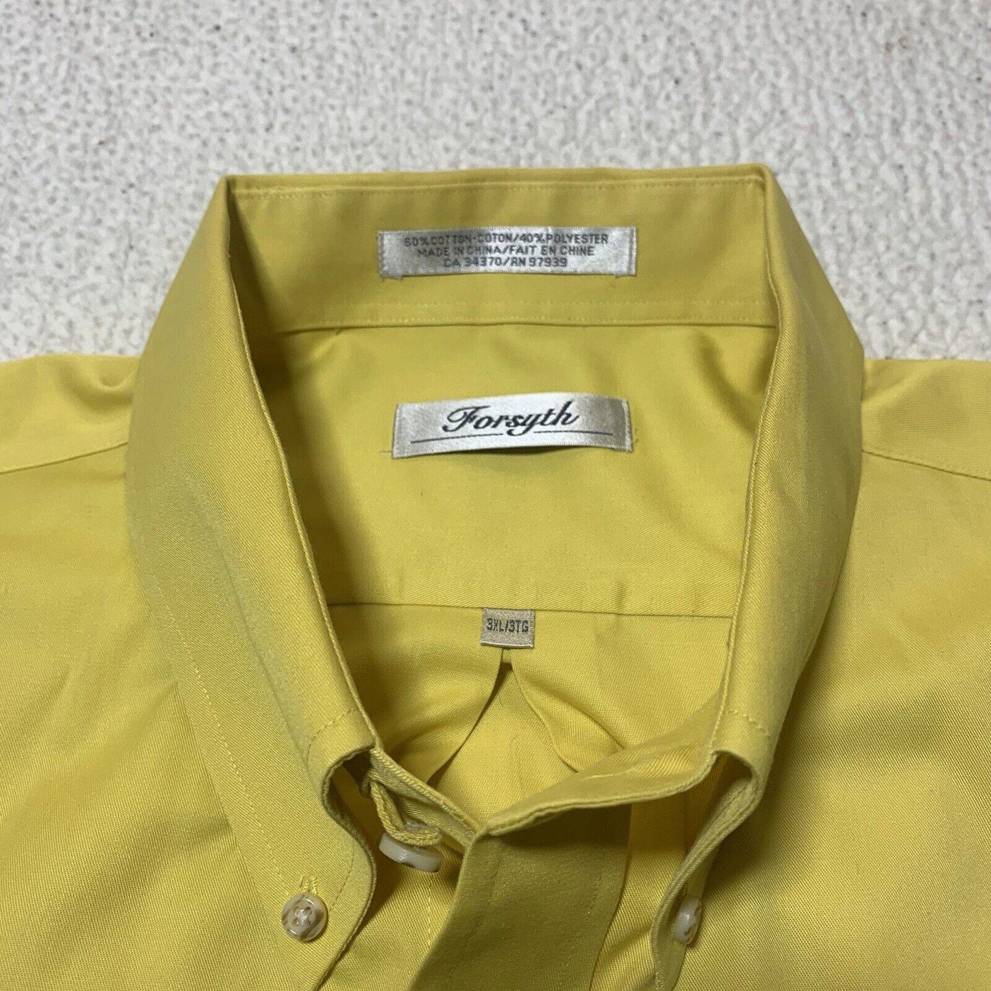 Forsyth Men’s Shirt 3XL Button Short Sleeve Canary Yellow