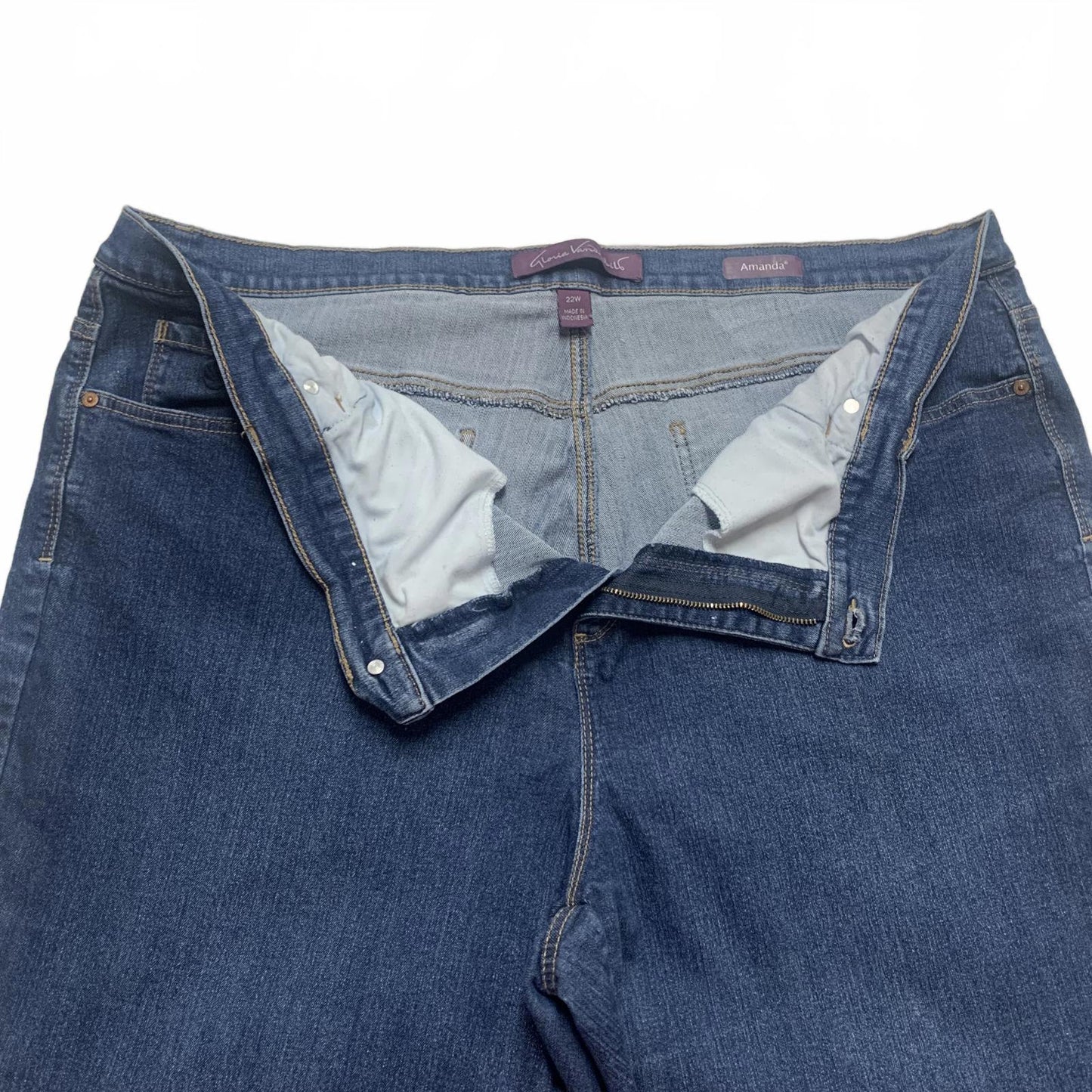 Gloria Vanderbilt Women's Sz 22 Wide Dark Blue Wide-Leg Jeans 43 x 29 Actual
