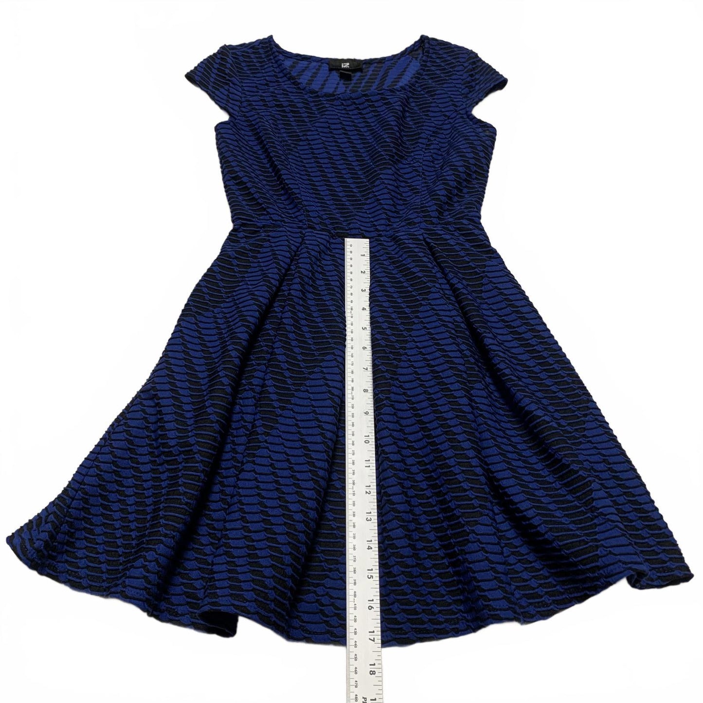 IZ Byer Women's Size XSmall Blue Black Textured Fit A cut Dress XS