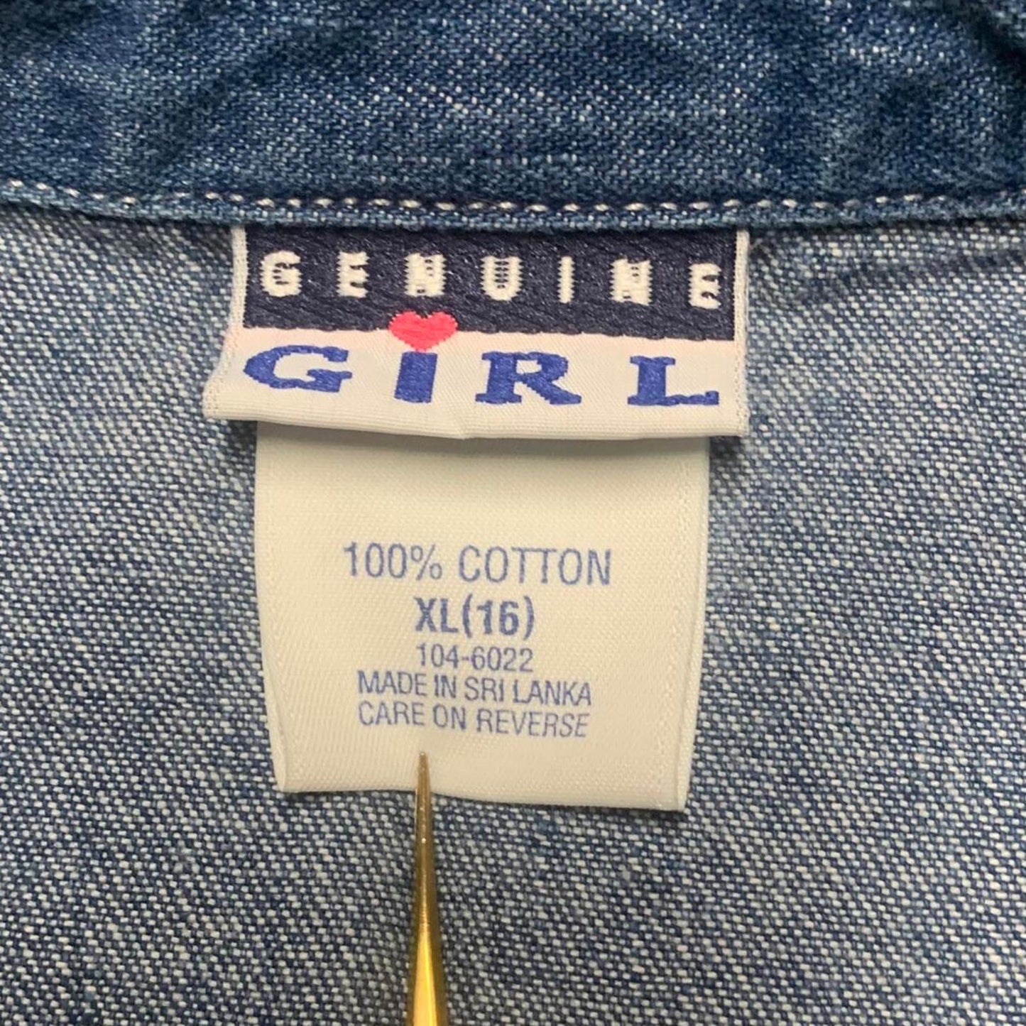 Genuine Girl Sze XLarge(18) Blue Denim Vest Floral Embroidery