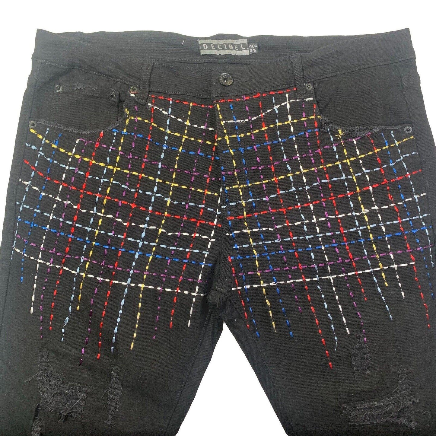 Decibel Black Jeans Men's 40x34 Embroidered Front Frayed