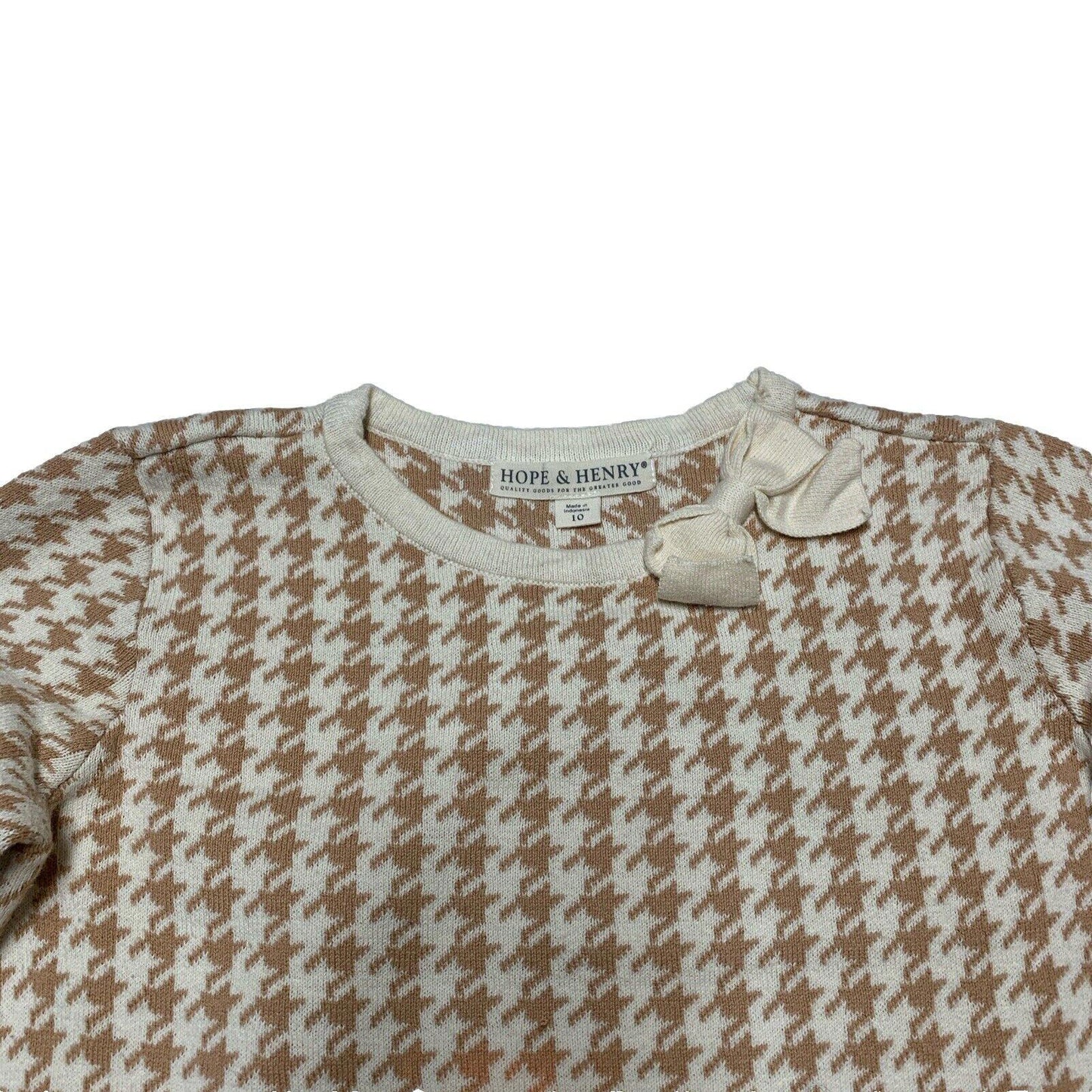 Hope & Henry Girls Size 10 Ivory Beige Houndstooth Sheath Dress Bow Knee Length