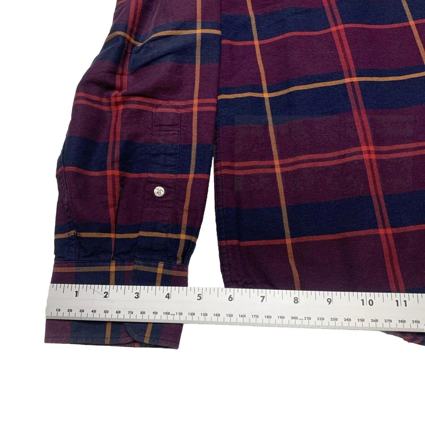 H&M Mens Large 16 1/2” Navy Burgundy Long Sleeve Button Shirt Premium Cotton