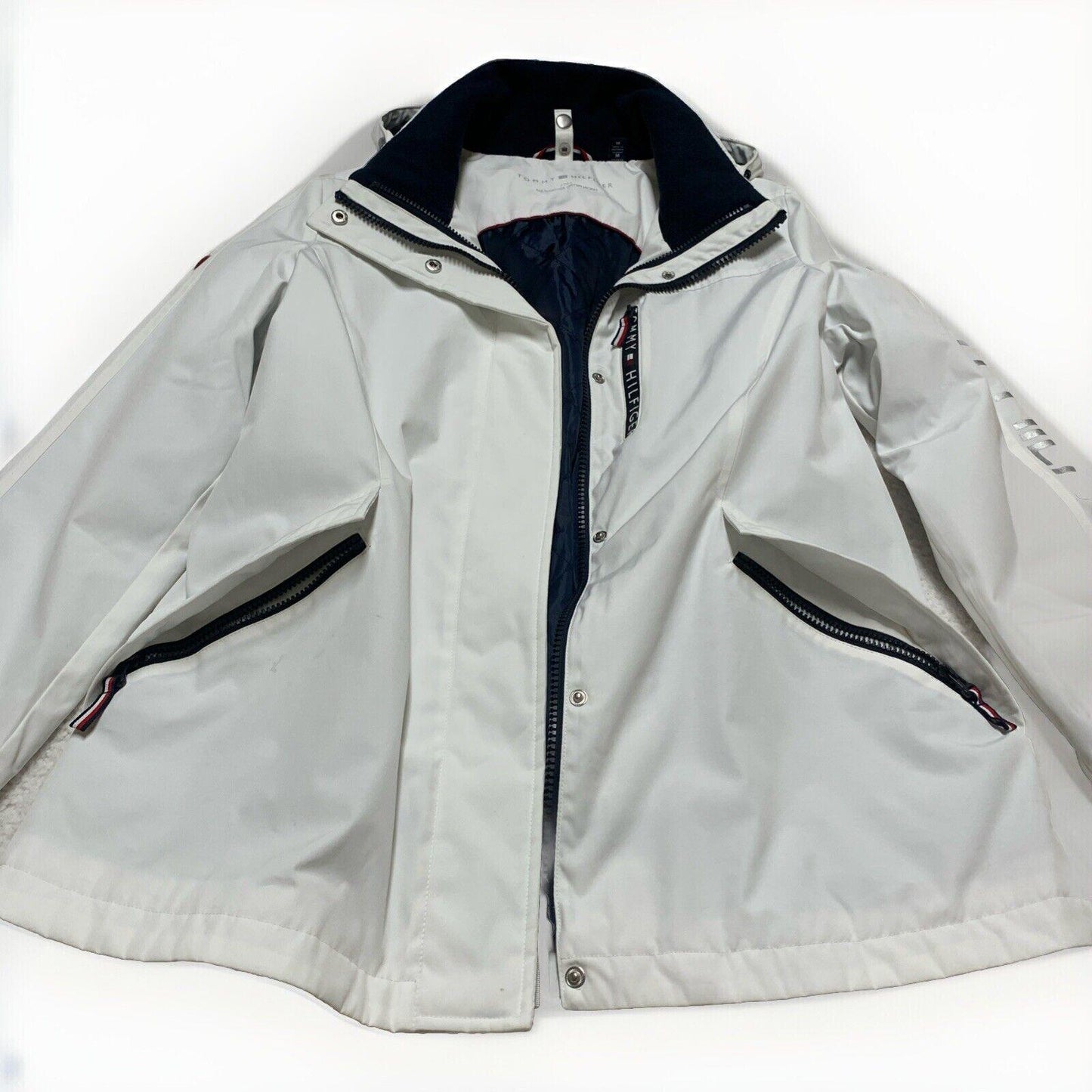 Tommy Hilfiger Women's M White Weather Hood Jacket Rain Coat