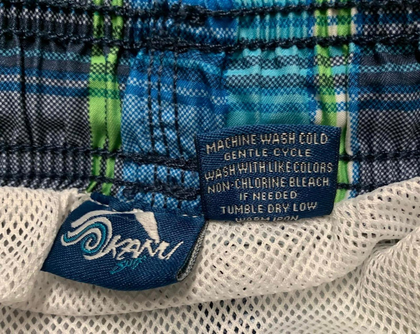Kanu Surf Boy's Sz L (14-16) Plaid Blue Green Swim Trunks