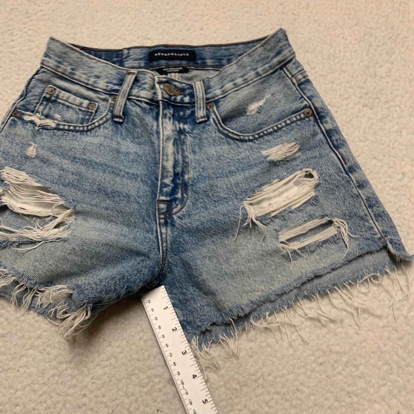 Aeropostale Womens Size 4 Blue Ripped Denim High Waisted Distressed Jean Shorts