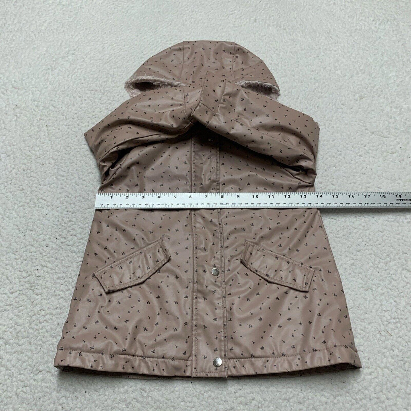 Zara Baby Girl Size 3-4 Years Pink Floral Print Fleece Lined Raincoat HoodJacket