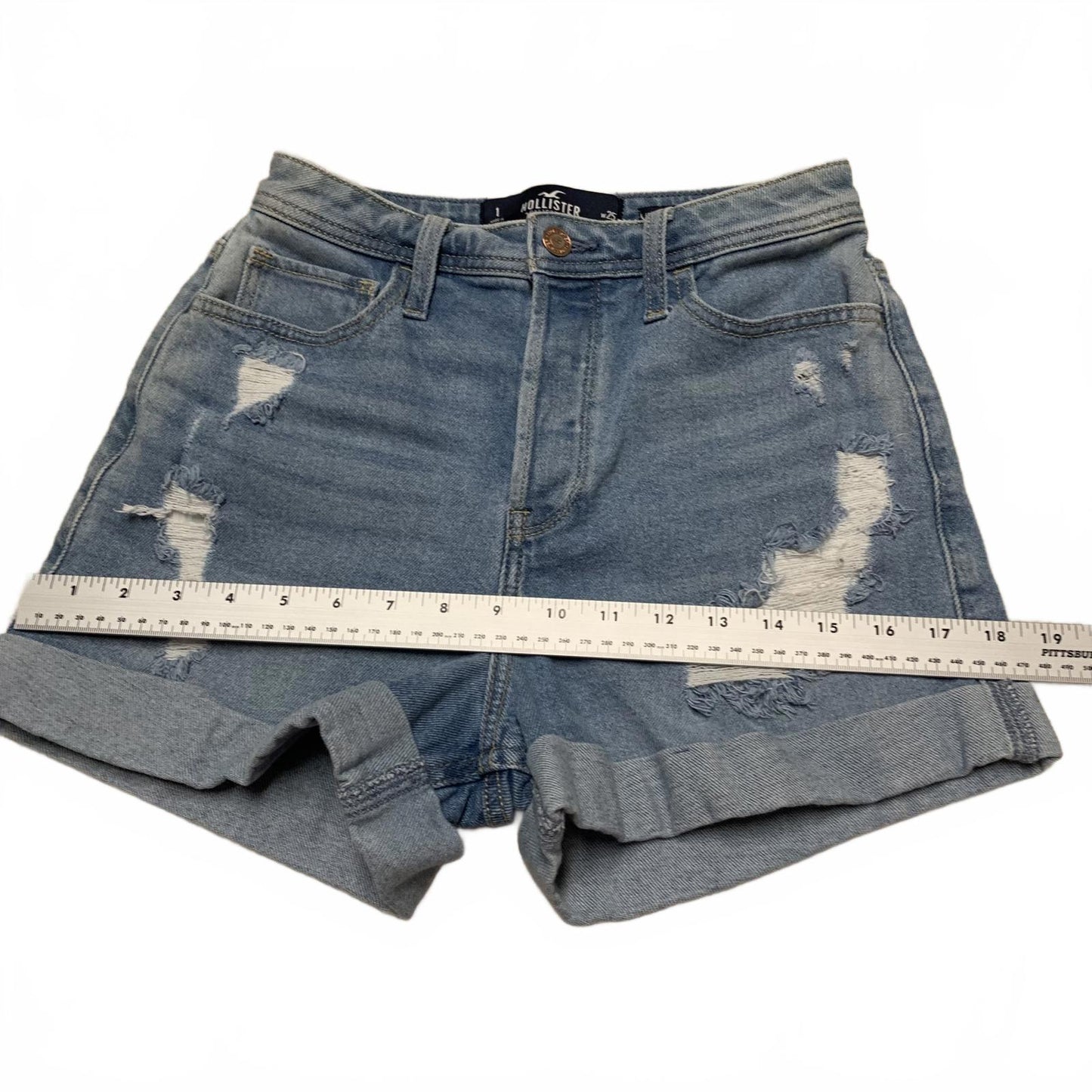 Hollister Ultra High-Rise Mom Shorts Sz 1 W25 Distressed Blue Wash