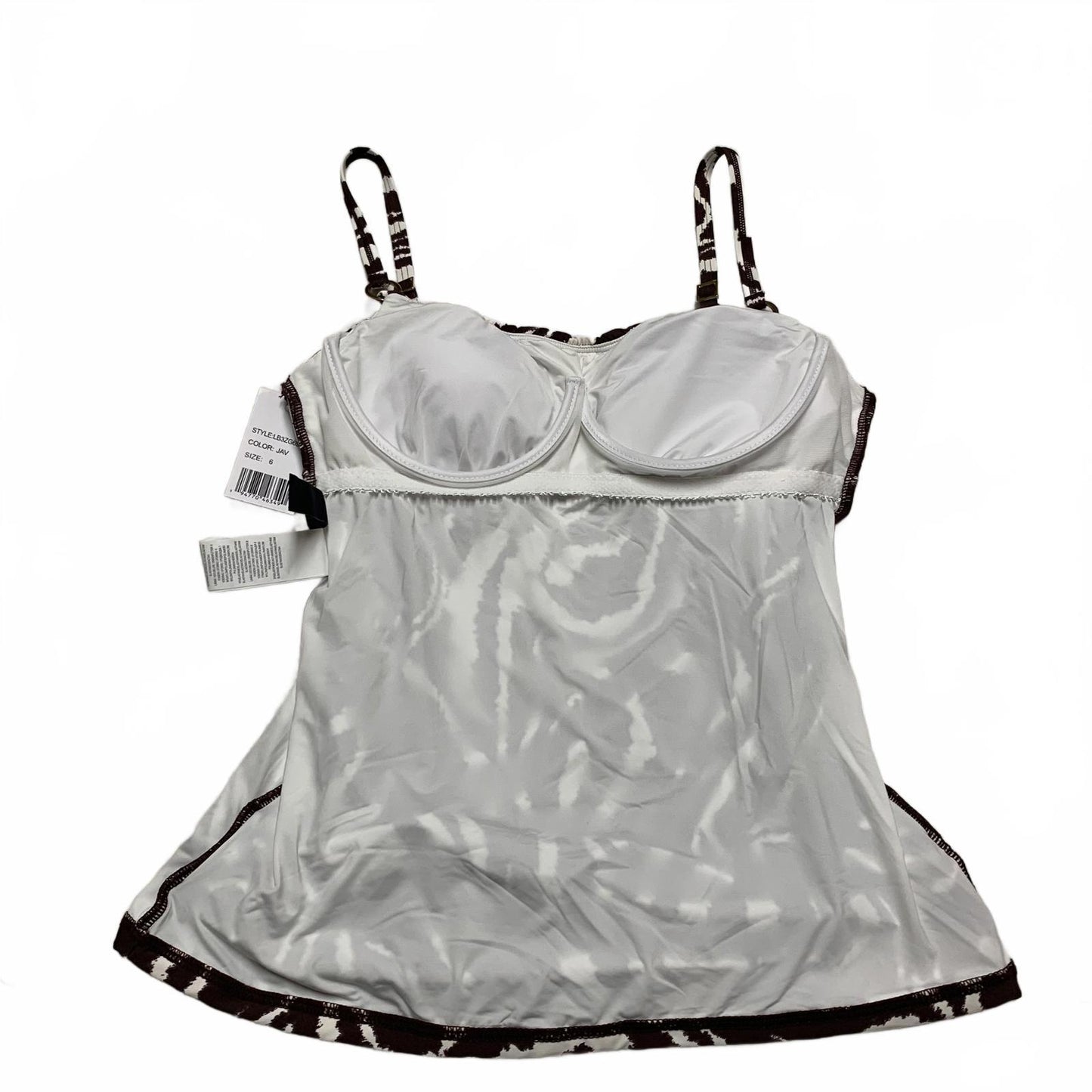 La Blanca Women's Sz 6 Zebra Brown Tan Print Tankini Top Built in Bra Support