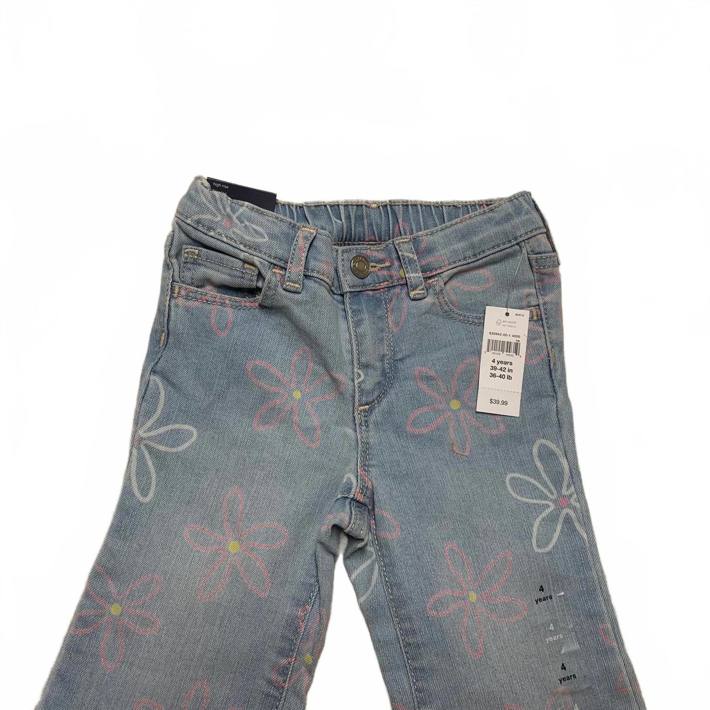 Gap Girls Size 4 yrs light blue Floral Print Denim Jeans elastic waist