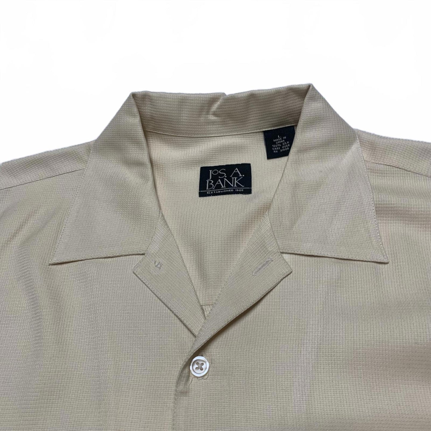 Jos. A. Bank Large Silk Shirt Light Beige Short Sleeves