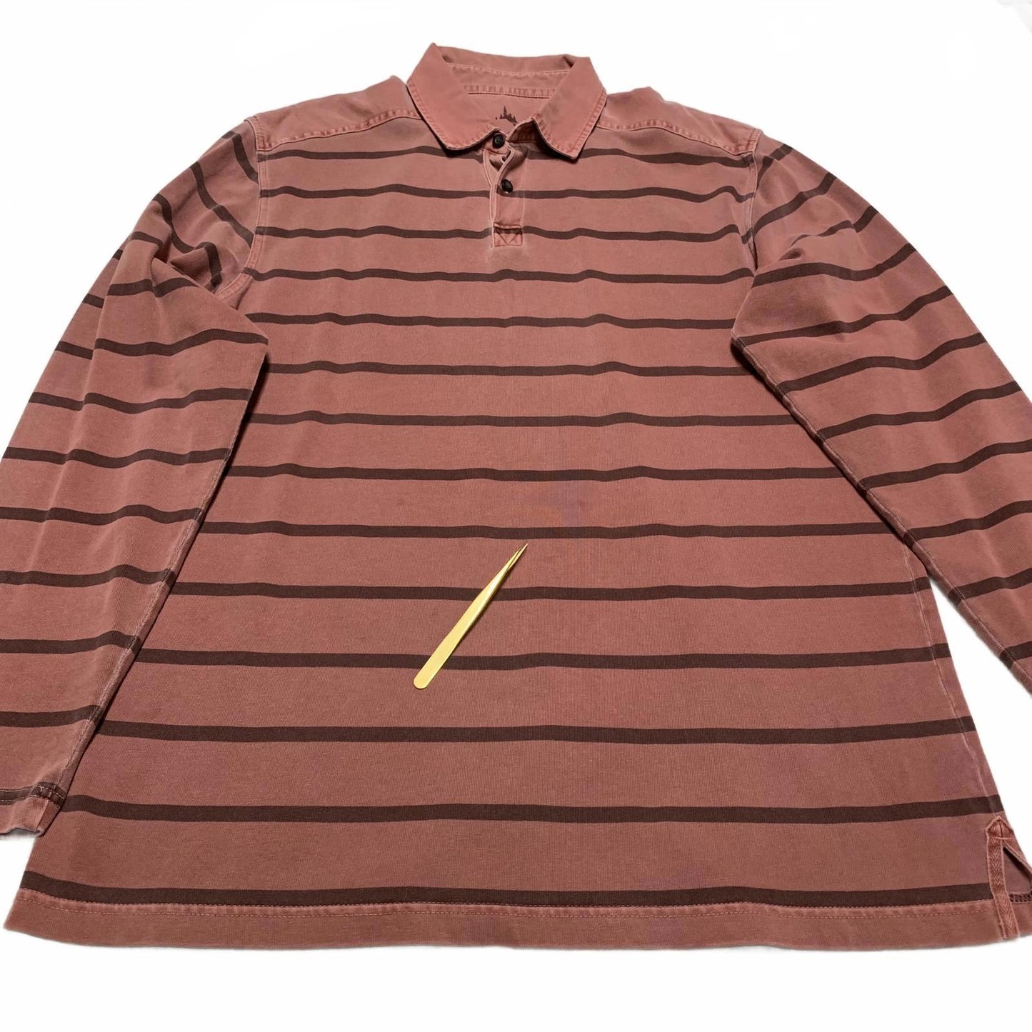 L.L. Bean Men's Size Large Rust Striped Long Sleeve Polo Shirt