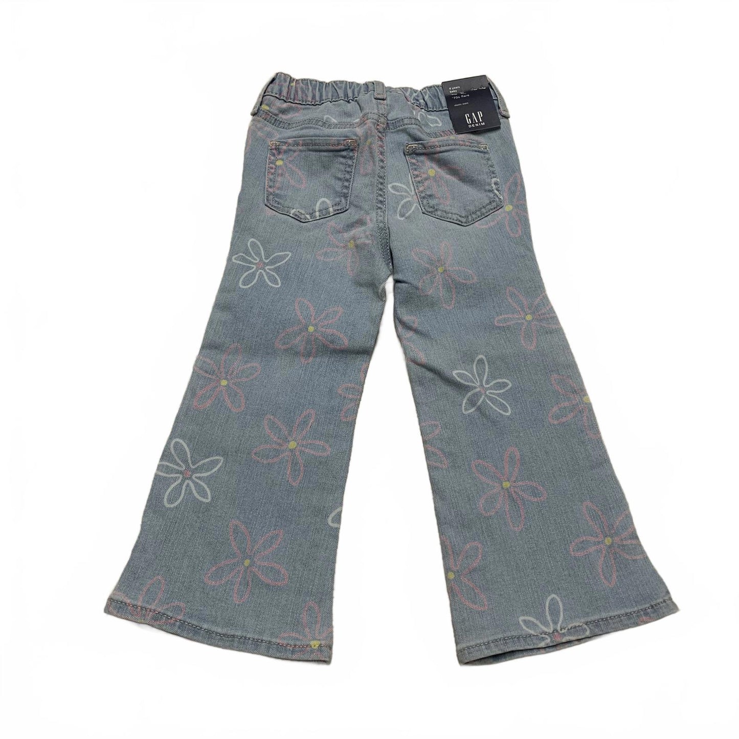 Gap Girls Size 4 yrs light blue Floral Print Denim Jeans elastic waist