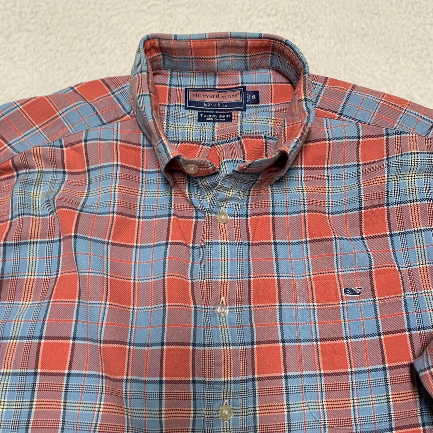 Vineyard Vines Men's XL Blue Orange Plaid Button Tucker Shirt