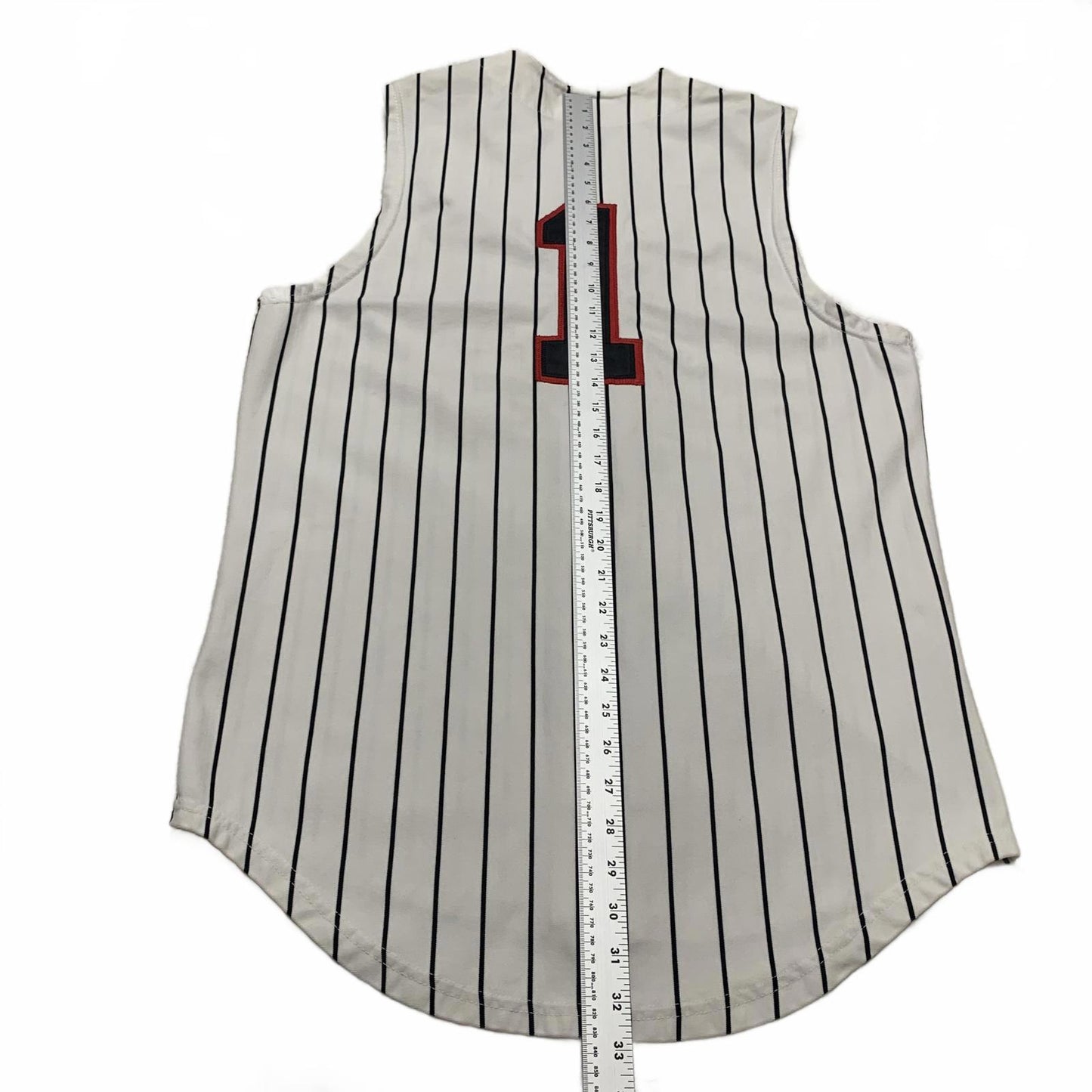 Ripon Athletic PRIDE #1 Mens Sz 40 White Striped Baseball Jersey Sleeveless USA