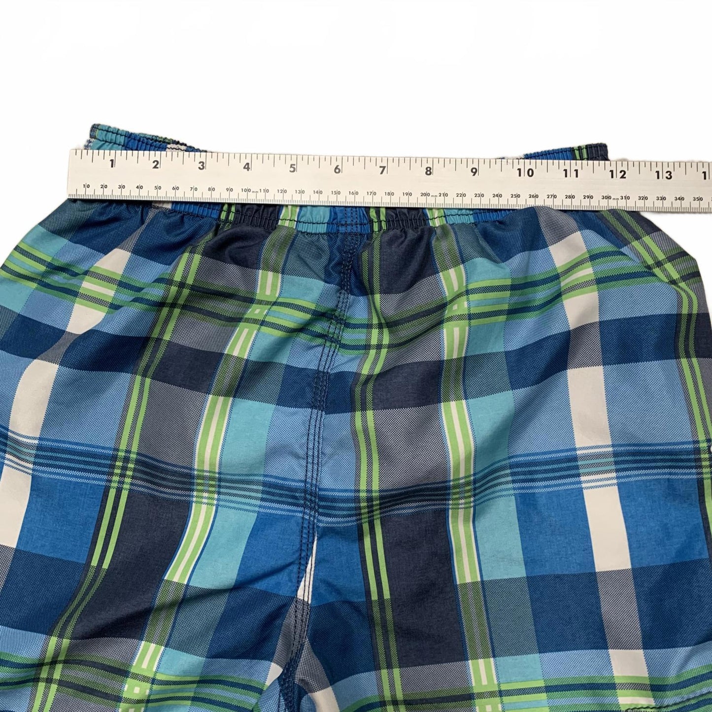Kanu Surf Boy's Sz L (14-16) Plaid Blue Green Swim Trunks