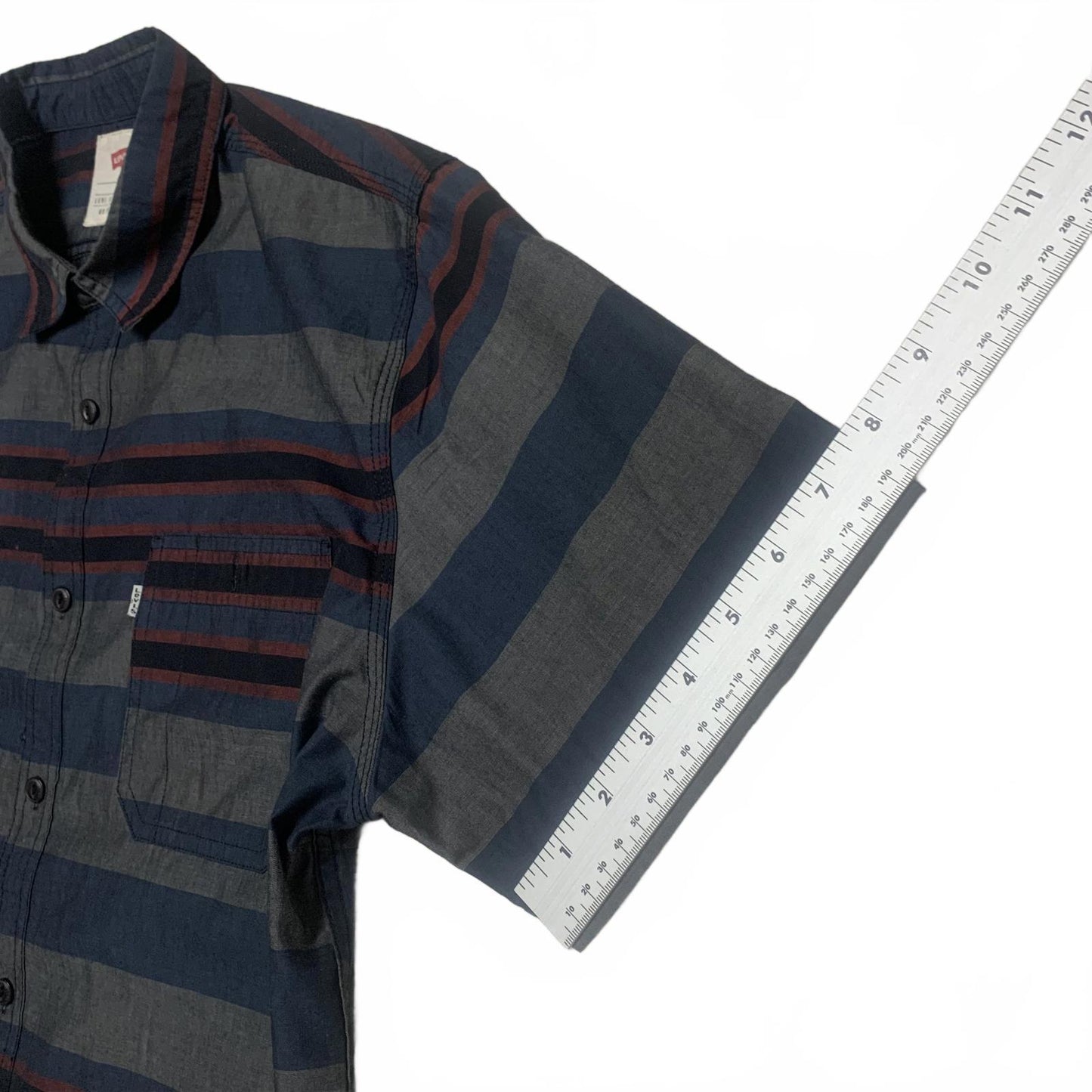Levis Mens Size Large Blue Gray Striped Short Sleeve Shirt