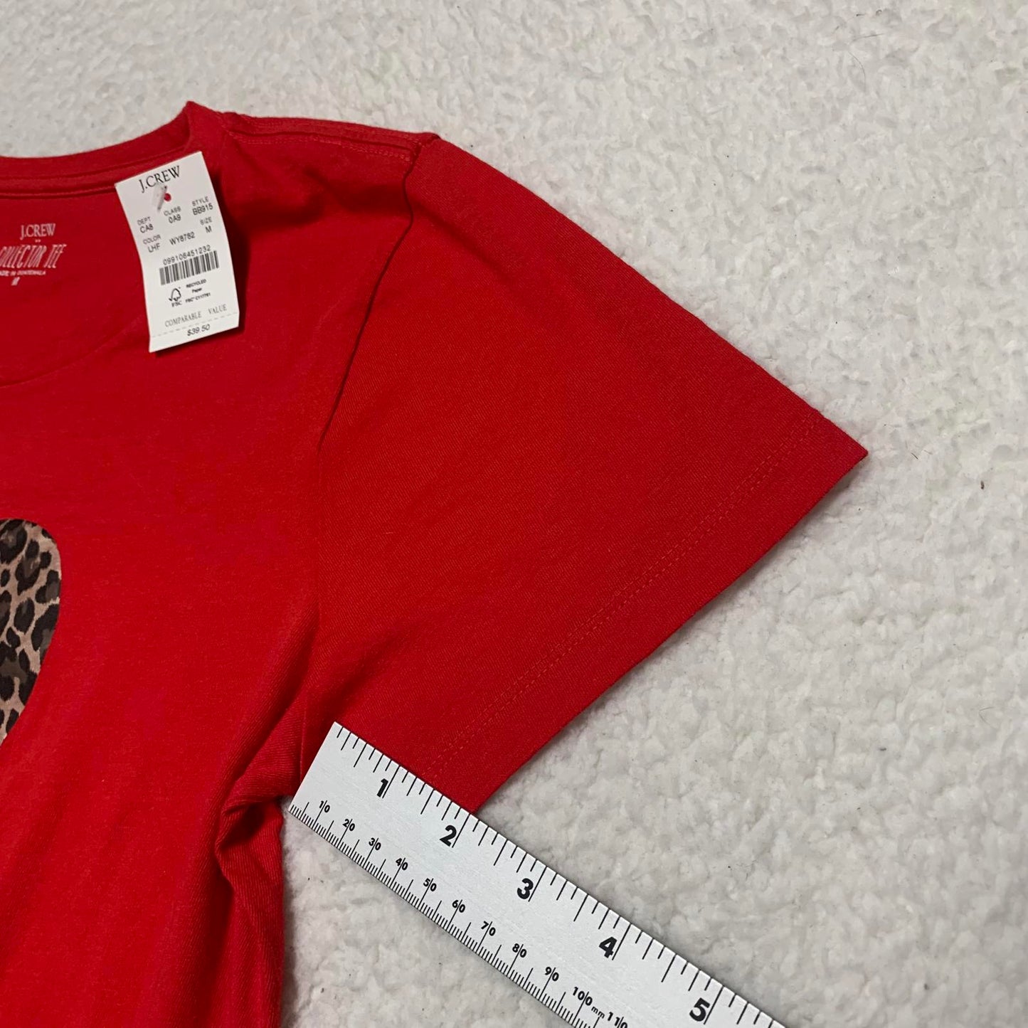 J.Crew Women's Size Medium Red Leopard Heart T-Shirt Collector Tee