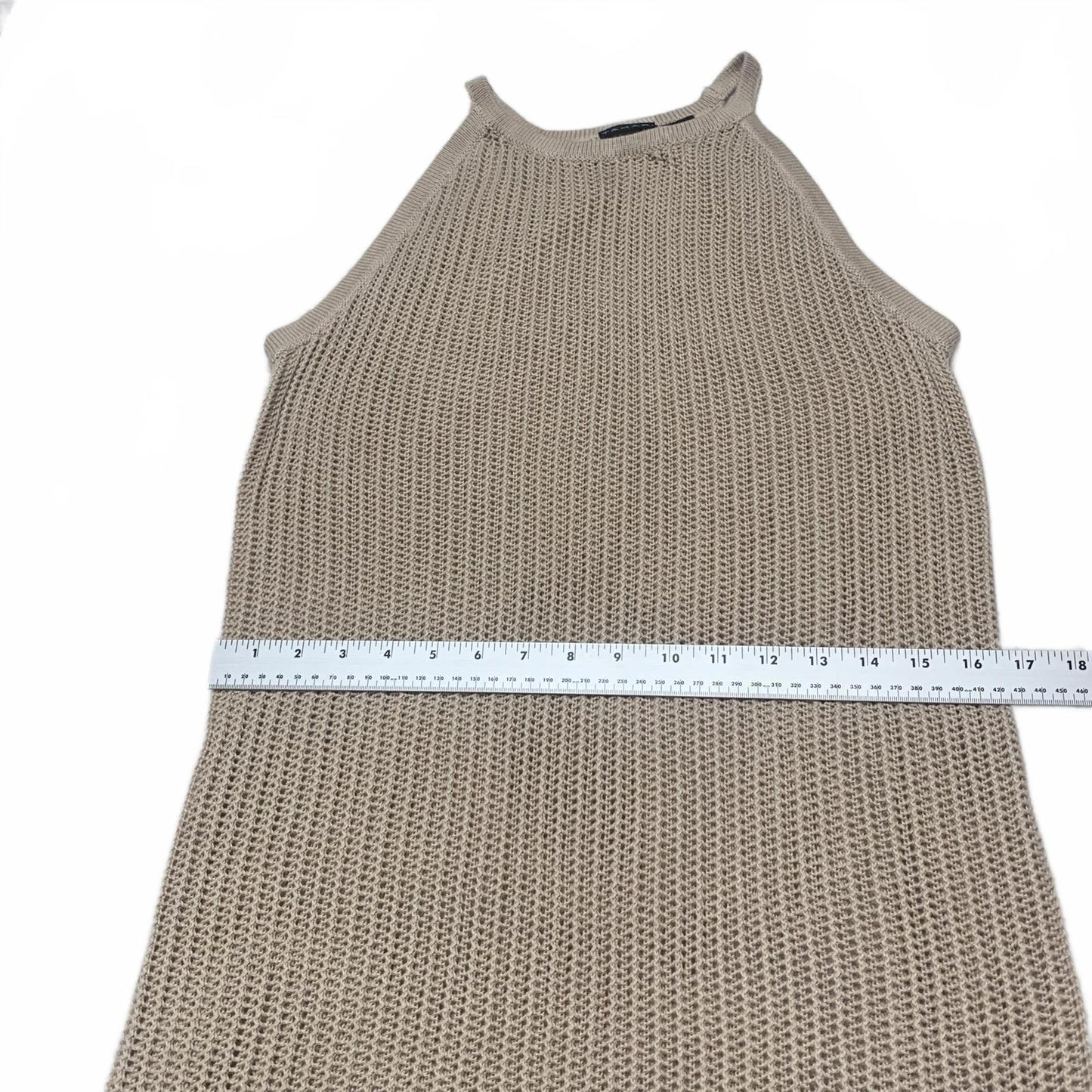 Tahari Womens Sz Large Beige Knit Sleeveless Dress Summer Beach Pool Party