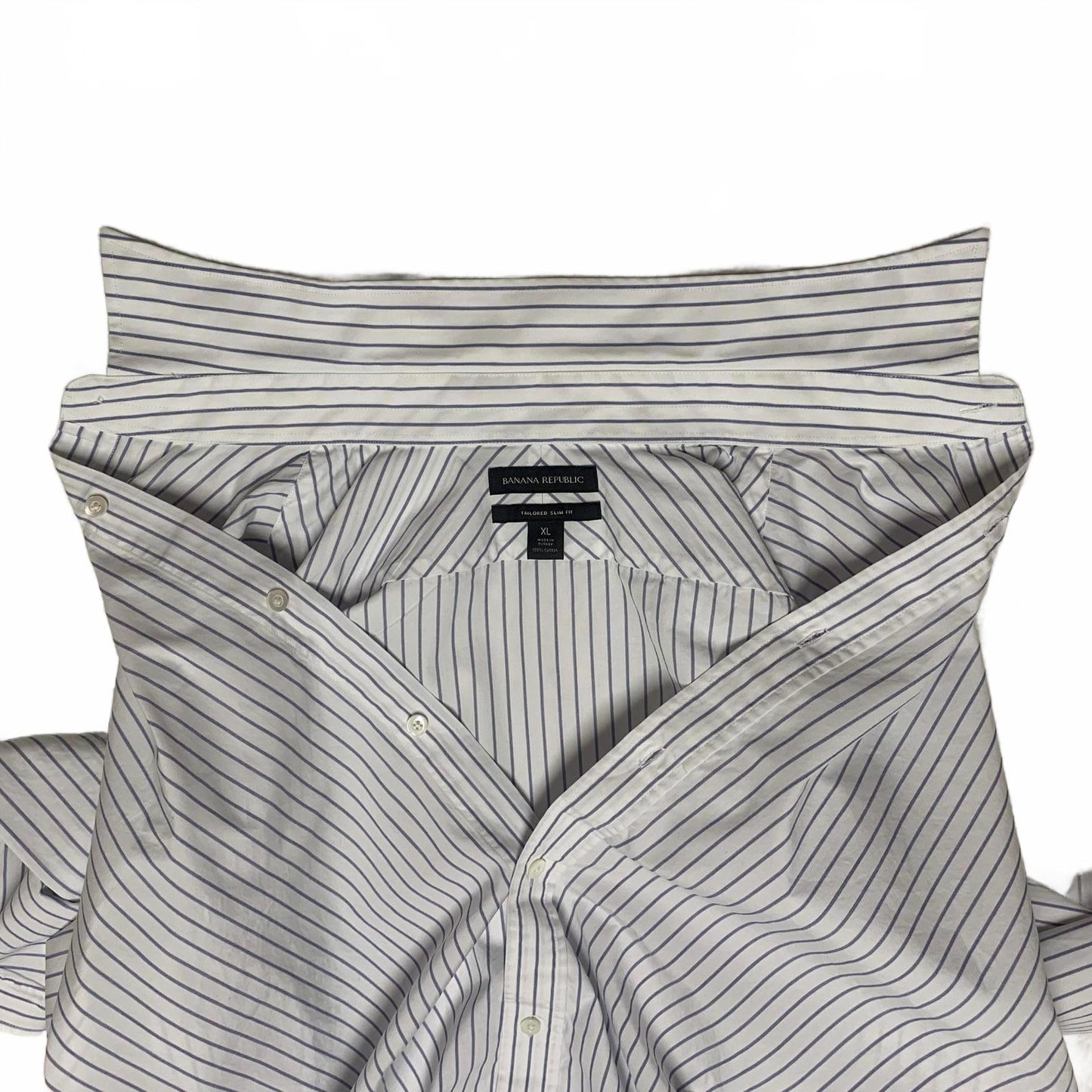 Banana Republic Men's Size XL Slim Fit White Blue Striped Button-Up Shirt