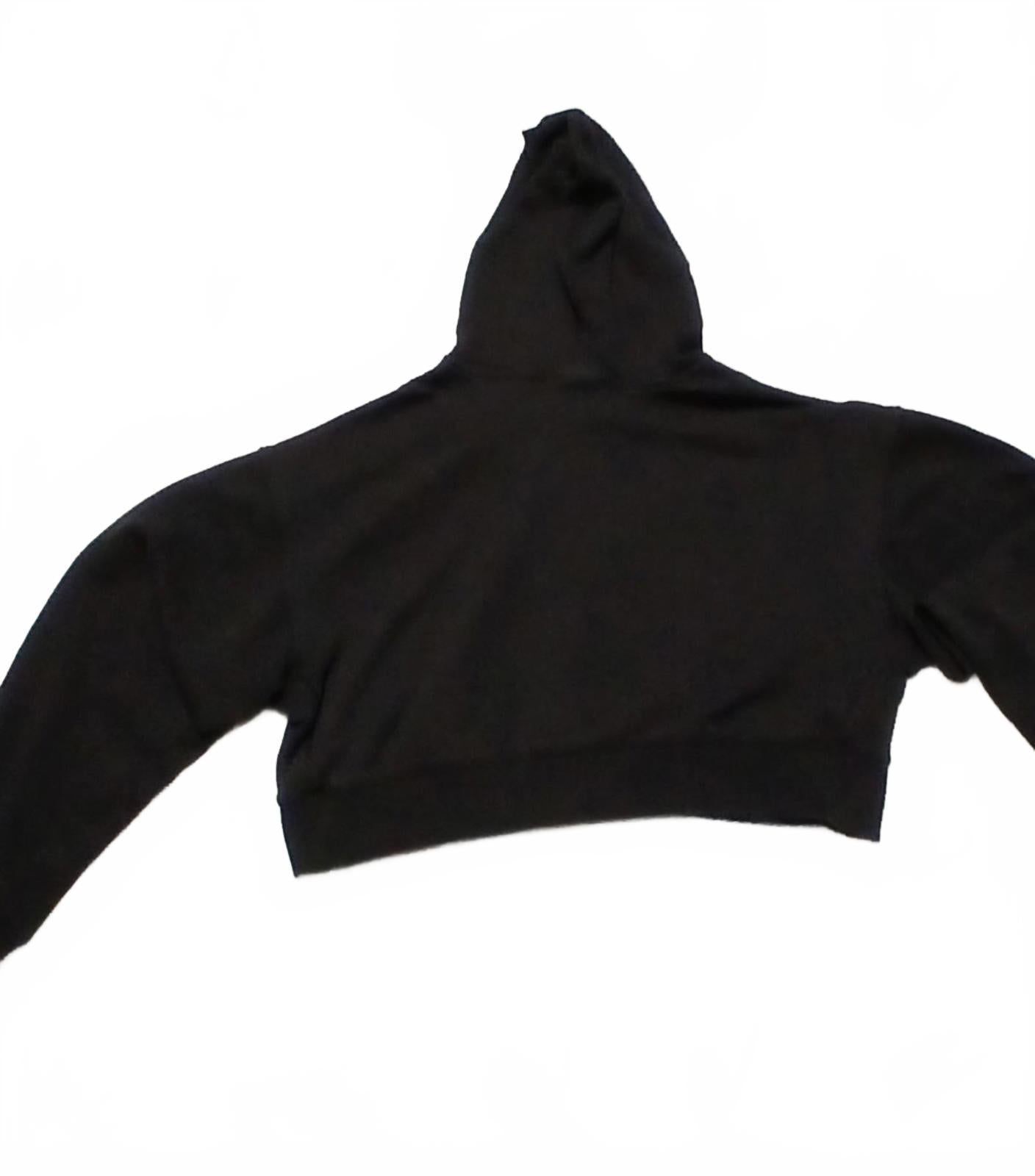 Adidas Womens Sz Small Black Cropped Hoodie Leopard Print Sweater