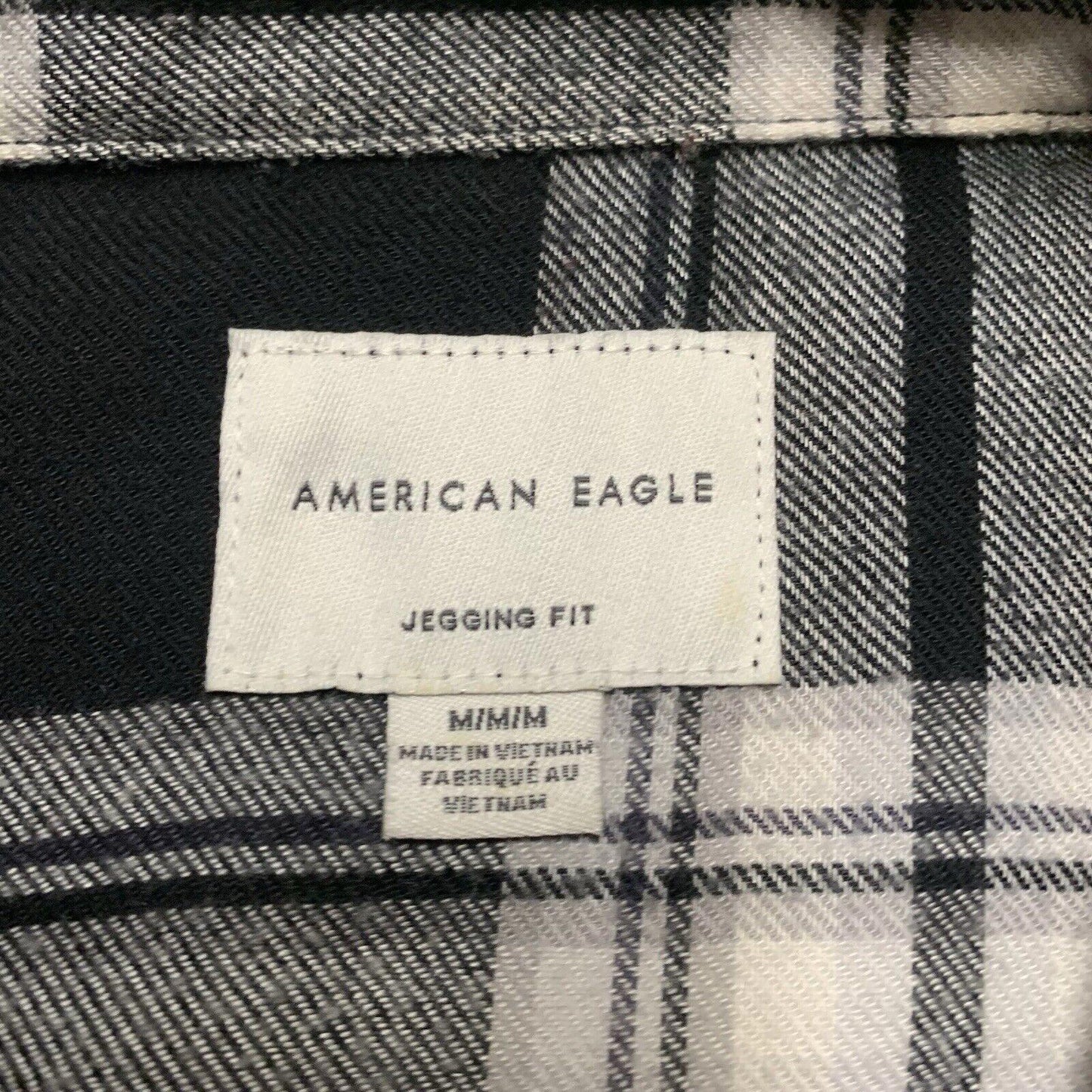 American Eagle Plaid Flannel Tunic Size Small Black White Pin Tuck Jegging Fit M
