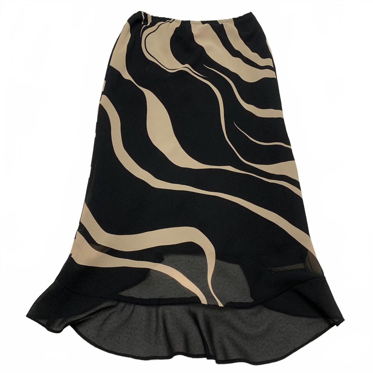 VTG Women's Size Large Black Beige Zebra Print Asynnetrical hem Skirt Unbranded