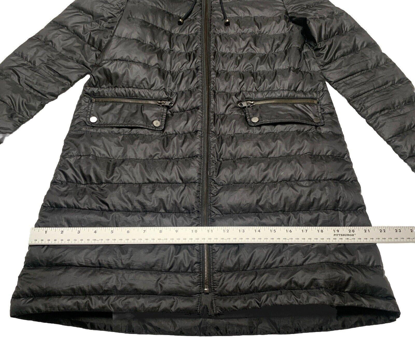 Zara Basic Women’s X-Small Black Lightweight Packable Puffer Long Hooded Jacket