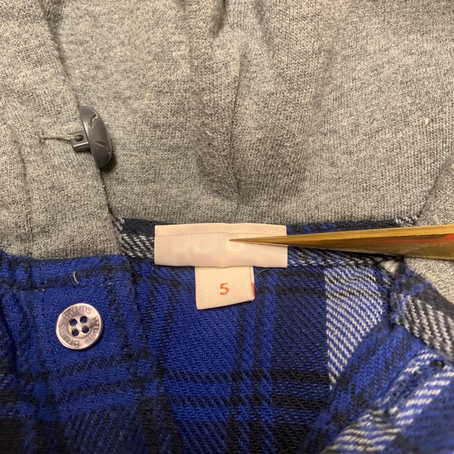 Brums Boys Size 5 Gray Blue Flannel Hooded Shirt Jacket Cotton