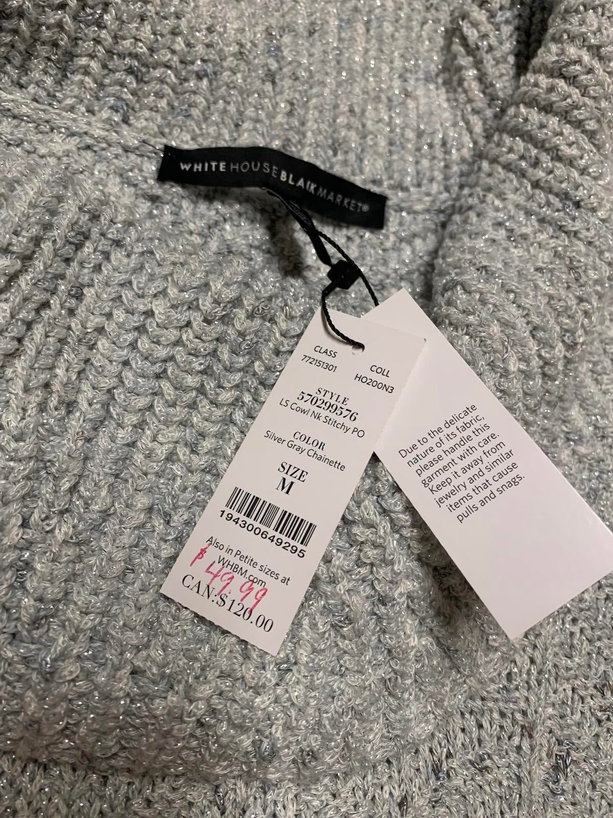 White House Black Market Womens Size Medium Gray Cable Knit Sweater Cowl Neck