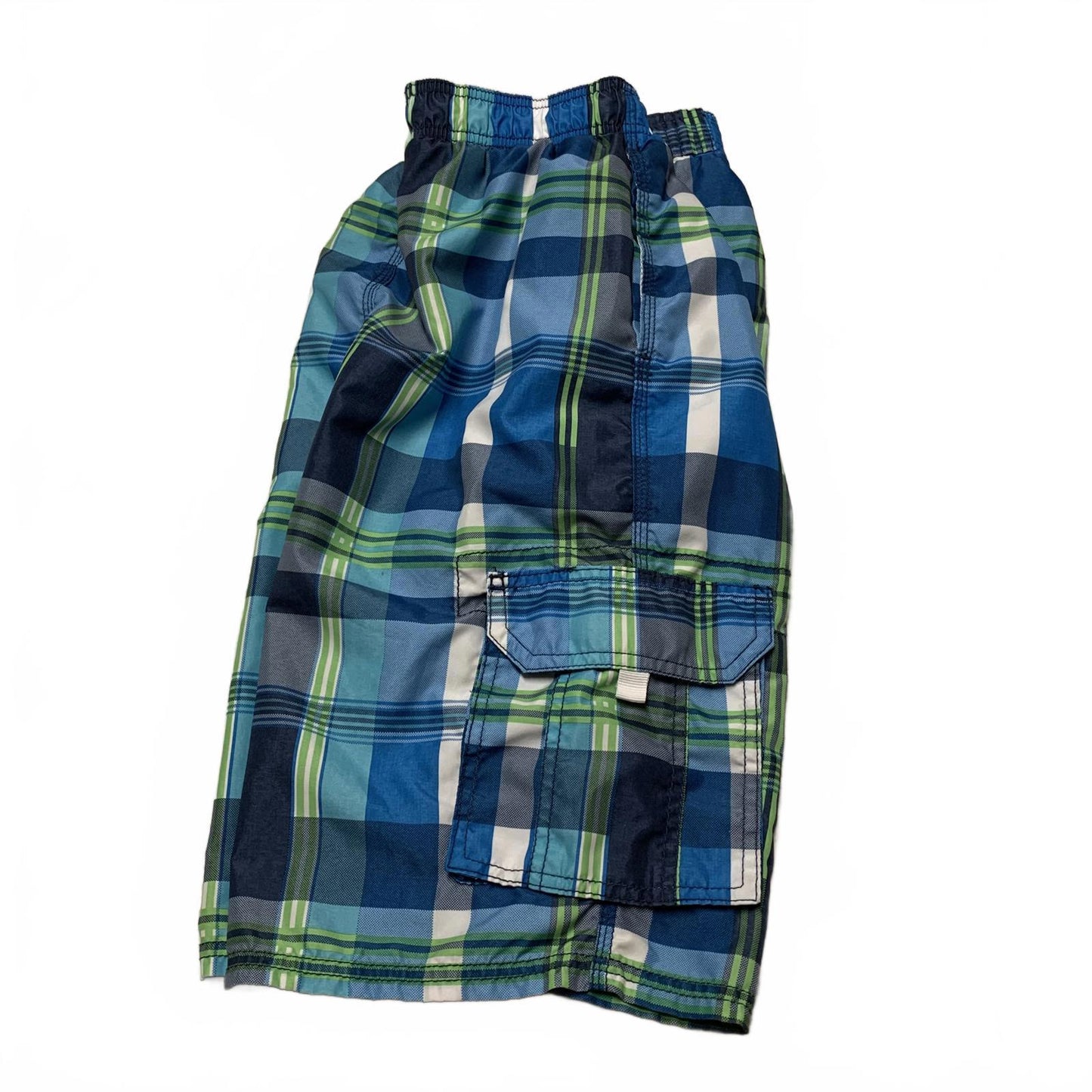 Kanu Surf Boy's Sz L (14-16) Plaid Blue Green Swim Trunks
