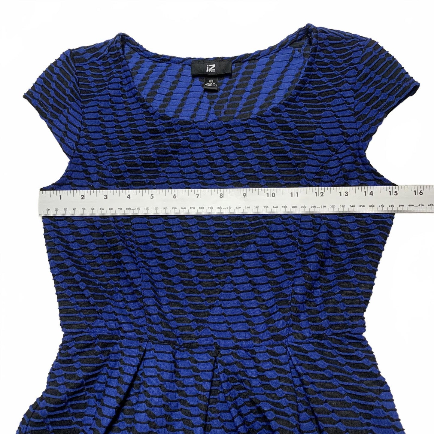 IZ Byer Women's Size XSmall Blue Black Textured Fit A cut Dress XS