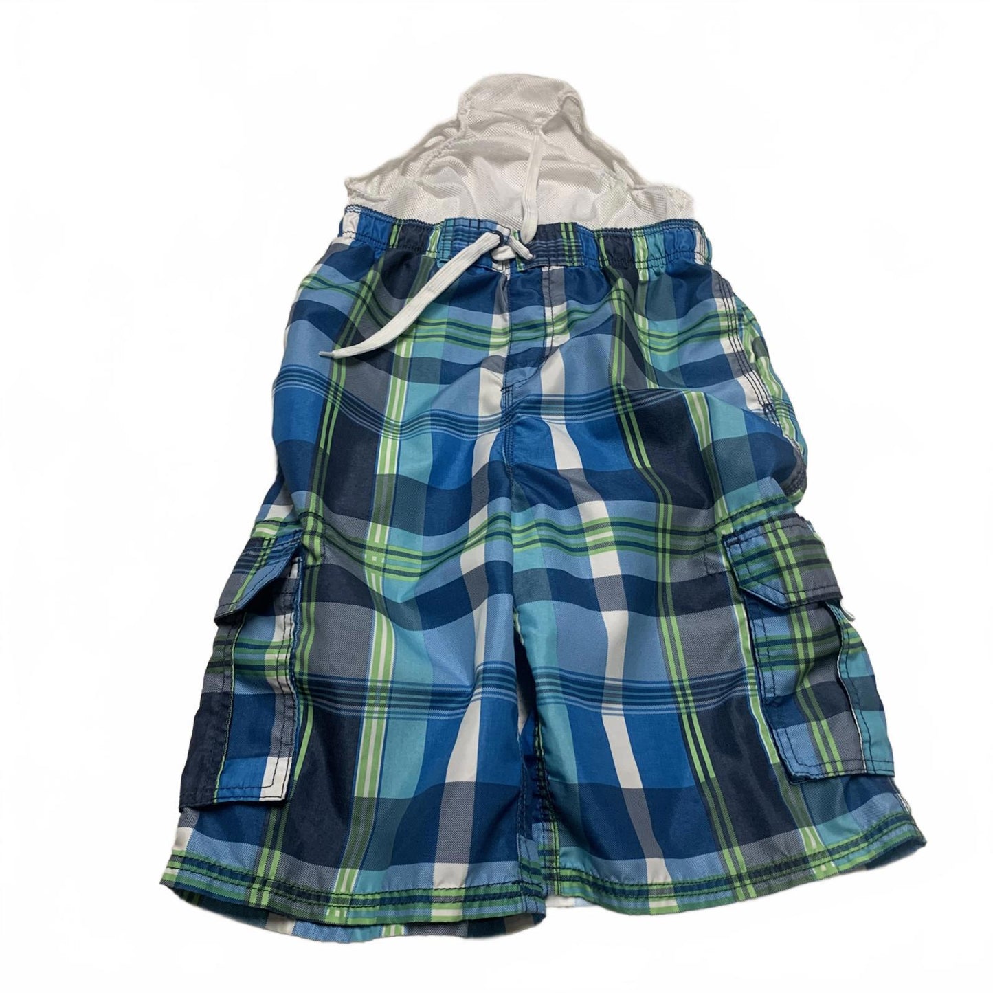 Kanu Surf Boy's Sz L (14-16) Plaid Blue Green Swim Trunks