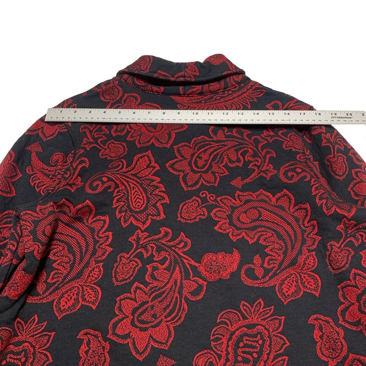 Croft & Barrow Womens Petite XL Red Black Paisley Floral Zip Sweater Long Sleeve