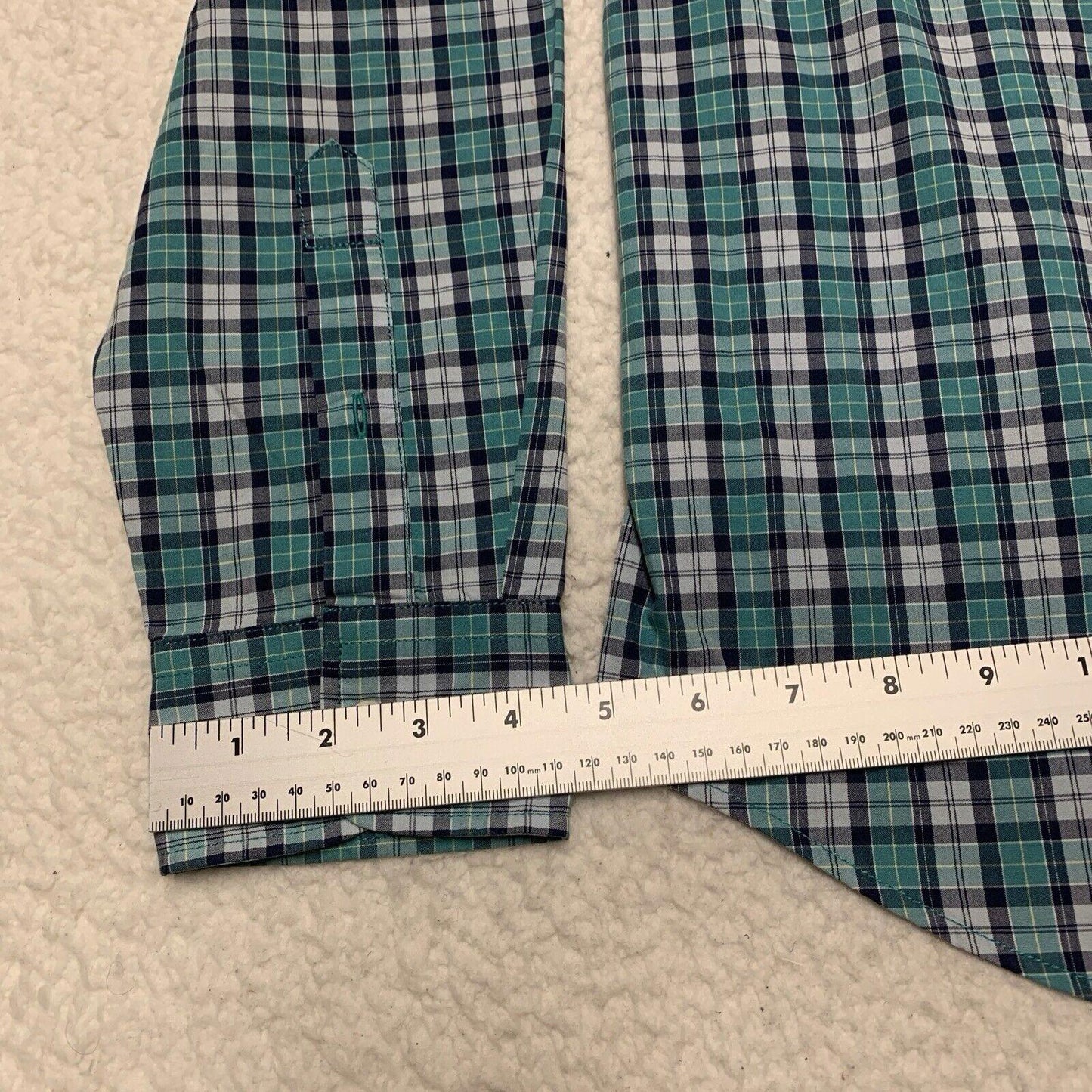 American Eagle Women’s Size Large Teal Blue Button up Shirt Plaid Long Sleeve