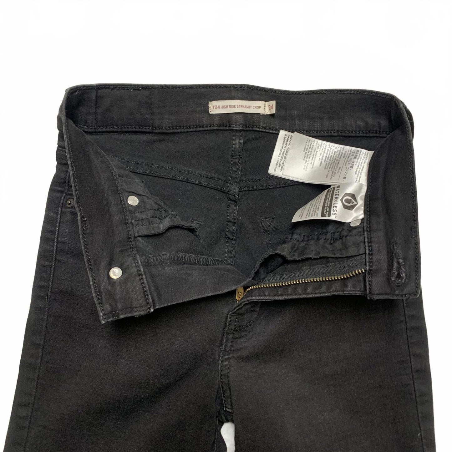 Levi's 724 Women's Size 24 Black High Rise Straight Crop Leg Jeans 23.5x 24L