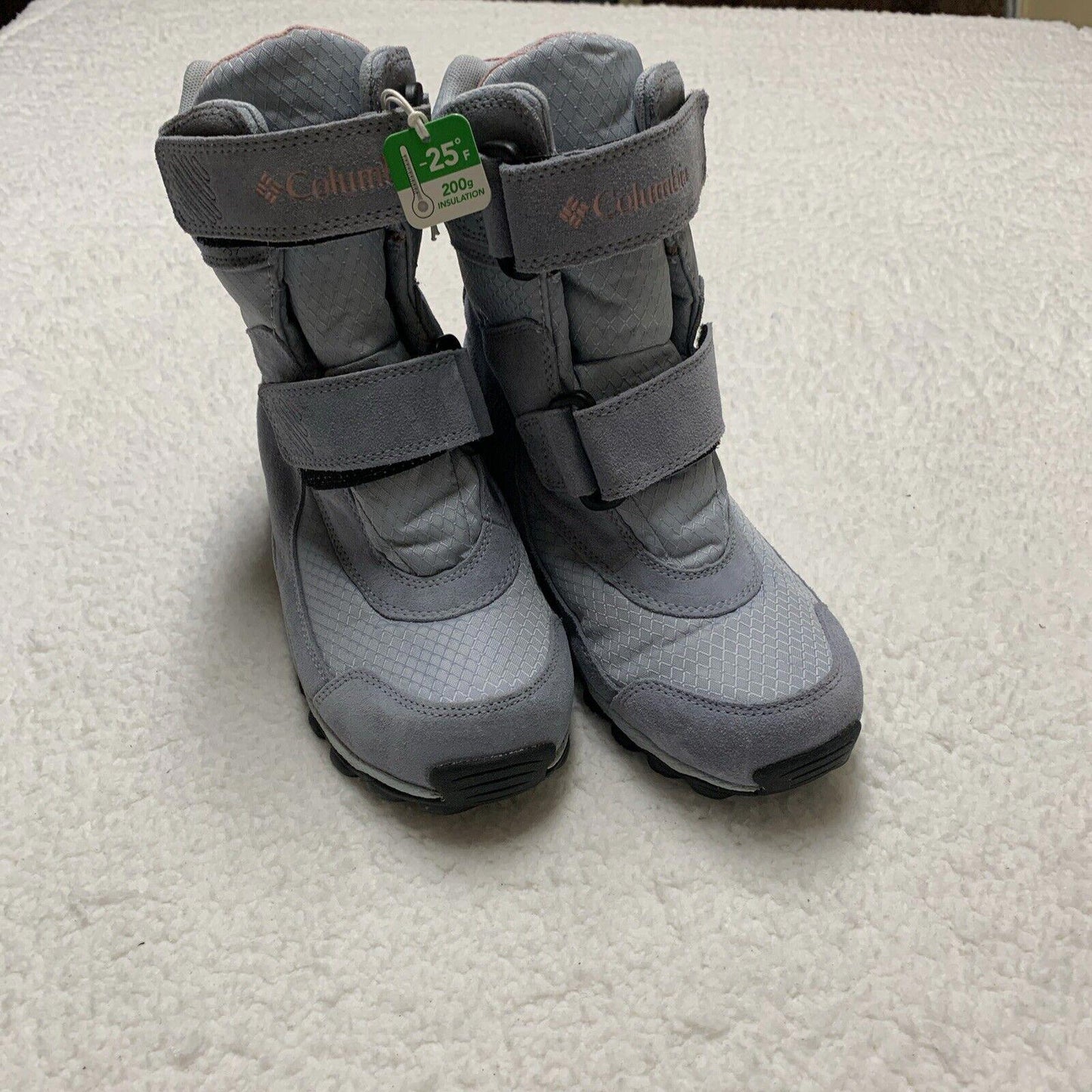Columbia Youth Snow Boots Size 5 Waterproof Winter Omni-Grip Gray Pink